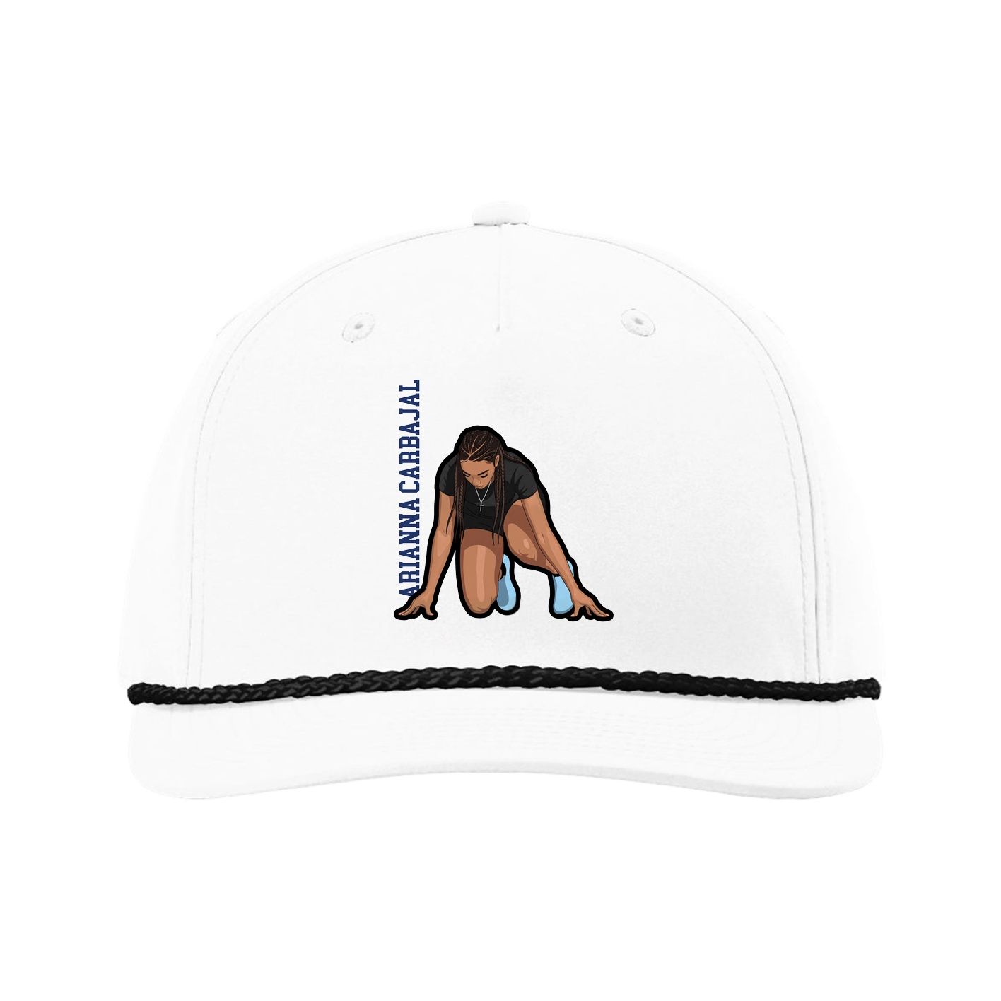 Five-Panel Classic Rope Cap — Name Vertical in White
