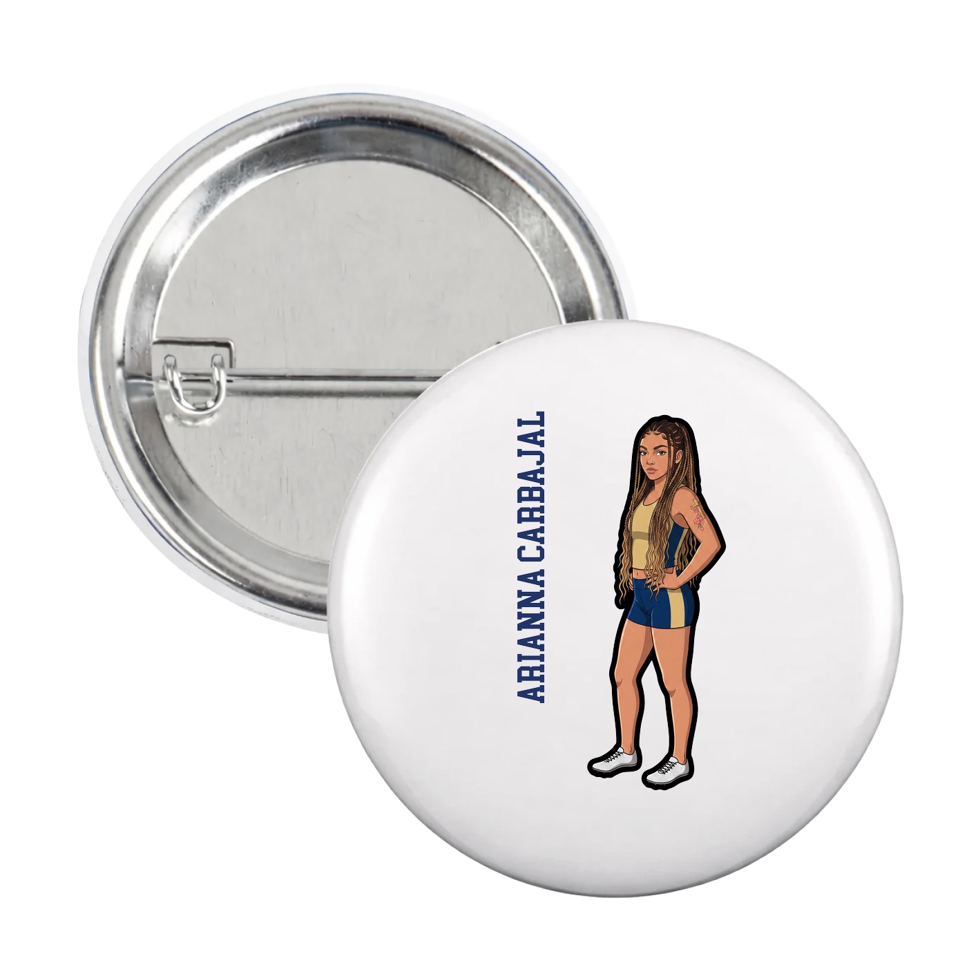 Game Day Button — Name Vertical in White