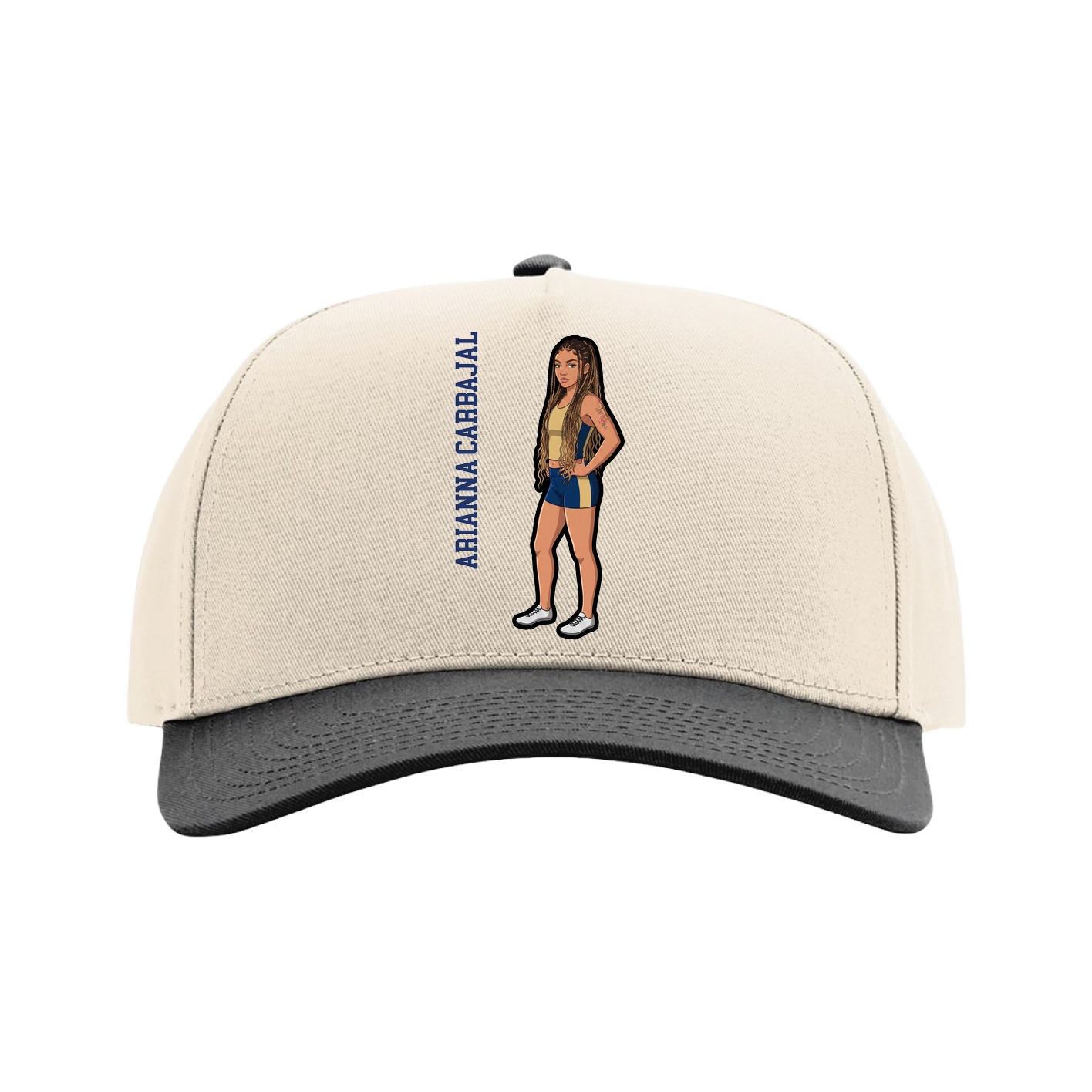 Full Fabric Five-Panel Champ Cap — Name Vertical in Cream/Black