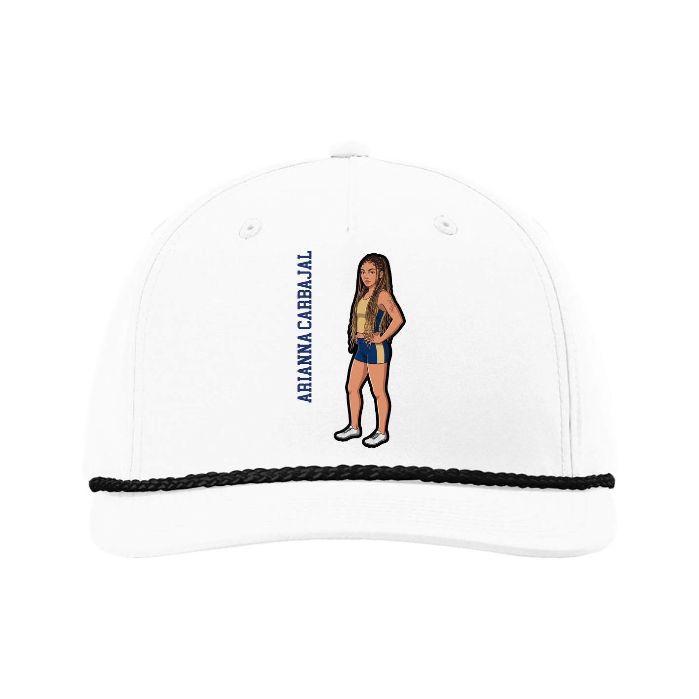 Five-Panel Classic Rope Cap — Name Vertical in White