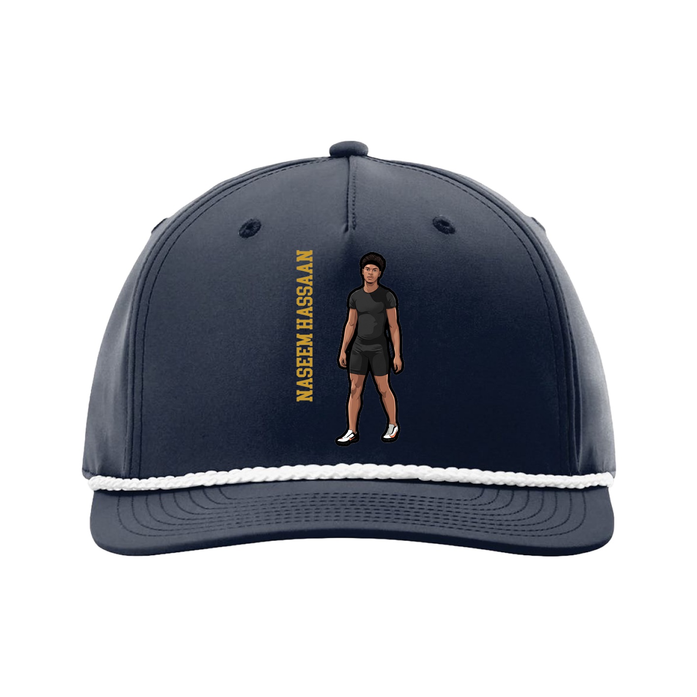 Five-Panel Classic Rope Cap — Name Vertical in Navy