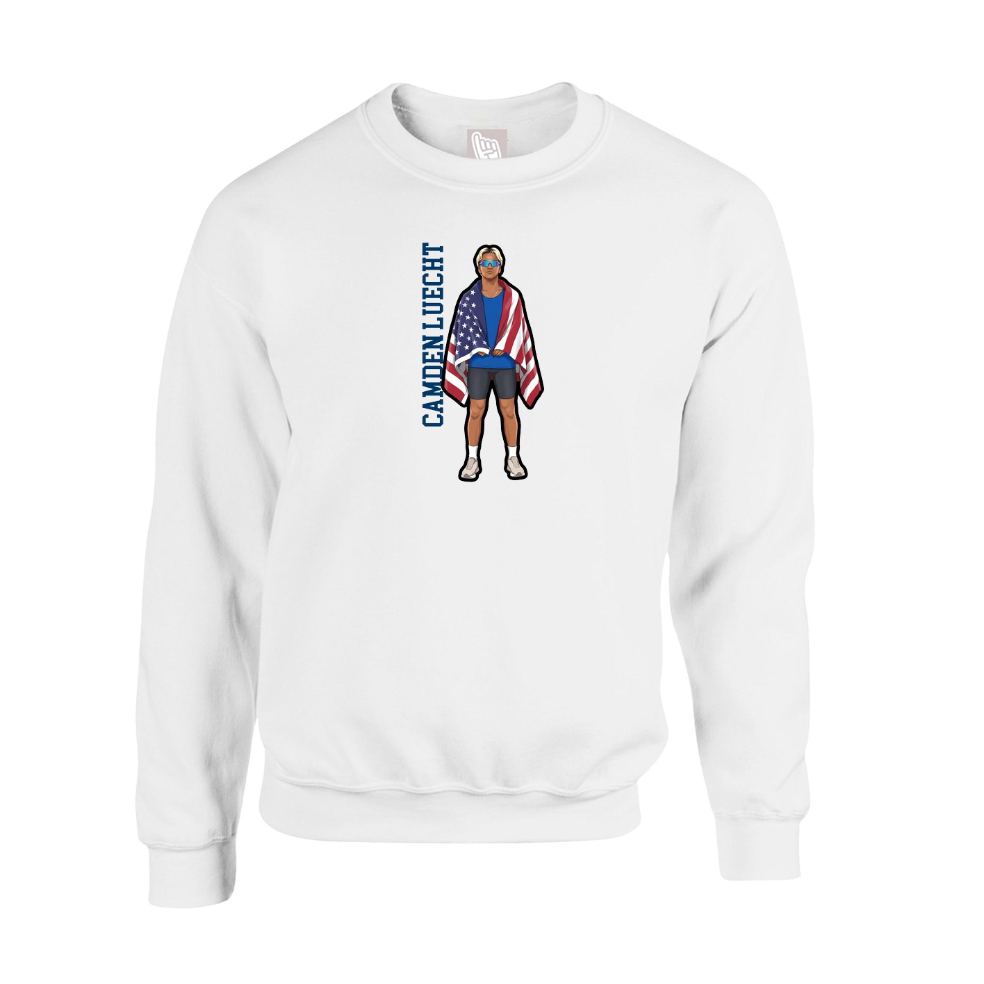 Fleece Crew — Name Vertical in White
