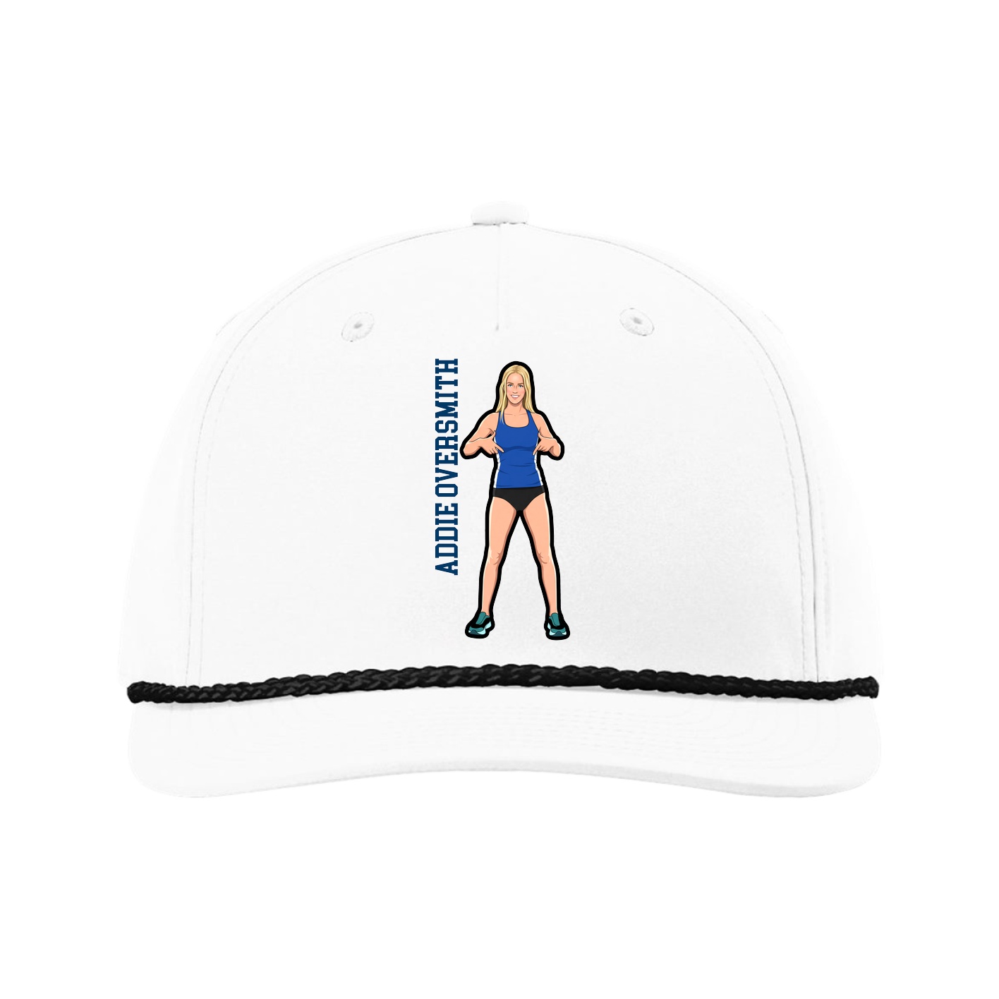 Five-Panel Classic Rope Cap — Name Vertical in White