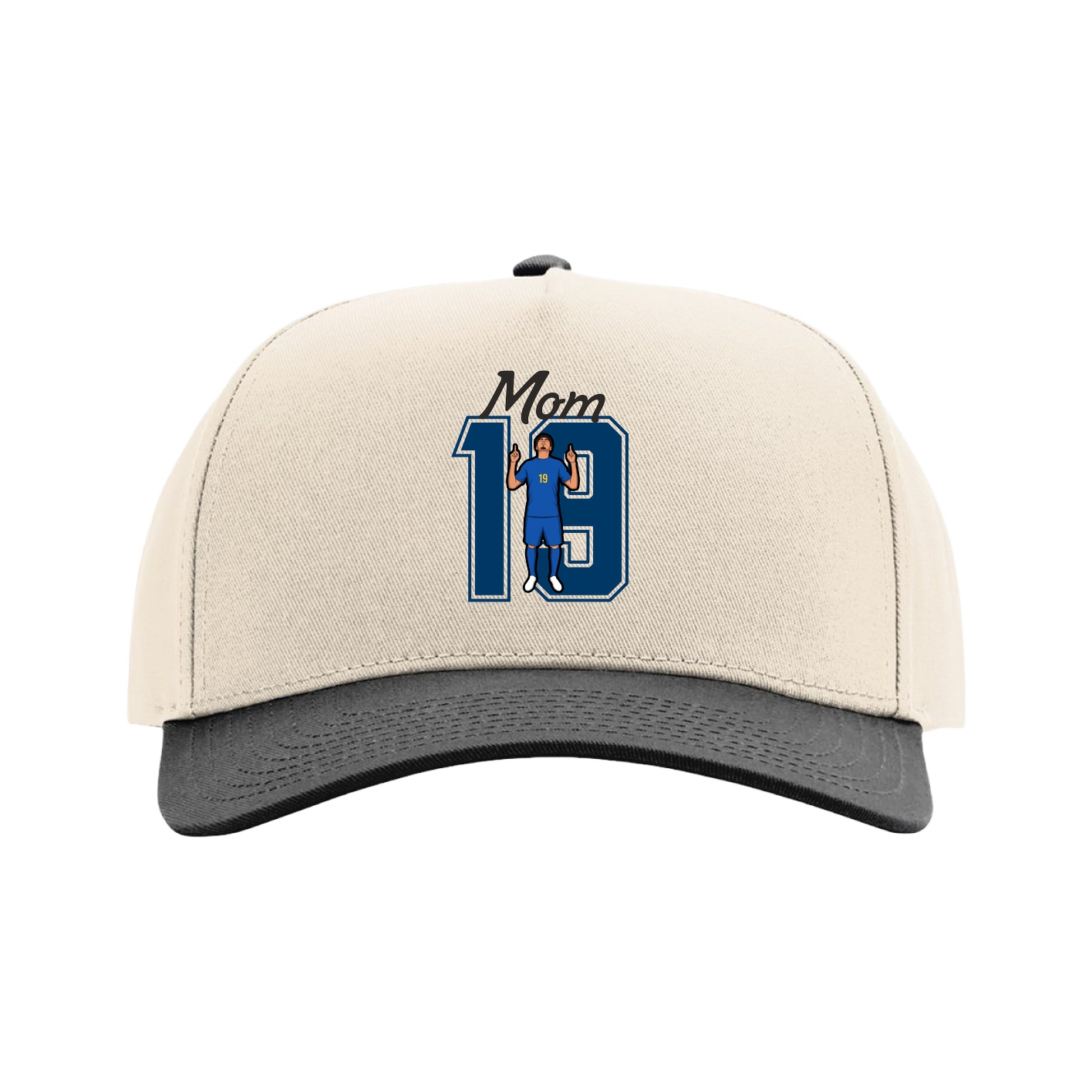Full Fabric Five-Panel Champ Cap — Mothers Day Shirsey in Cream/Black