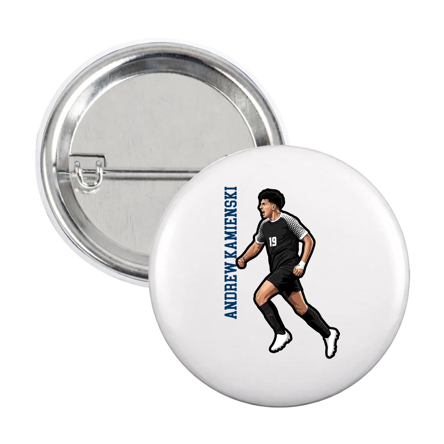 Game Day Button — Name Vertical in White