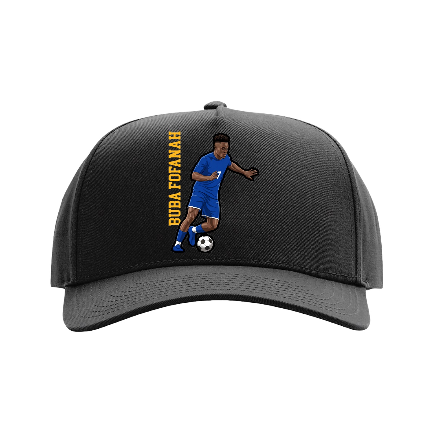 Full Fabric Five-Panel Champ Cap — Name Vertical in Black