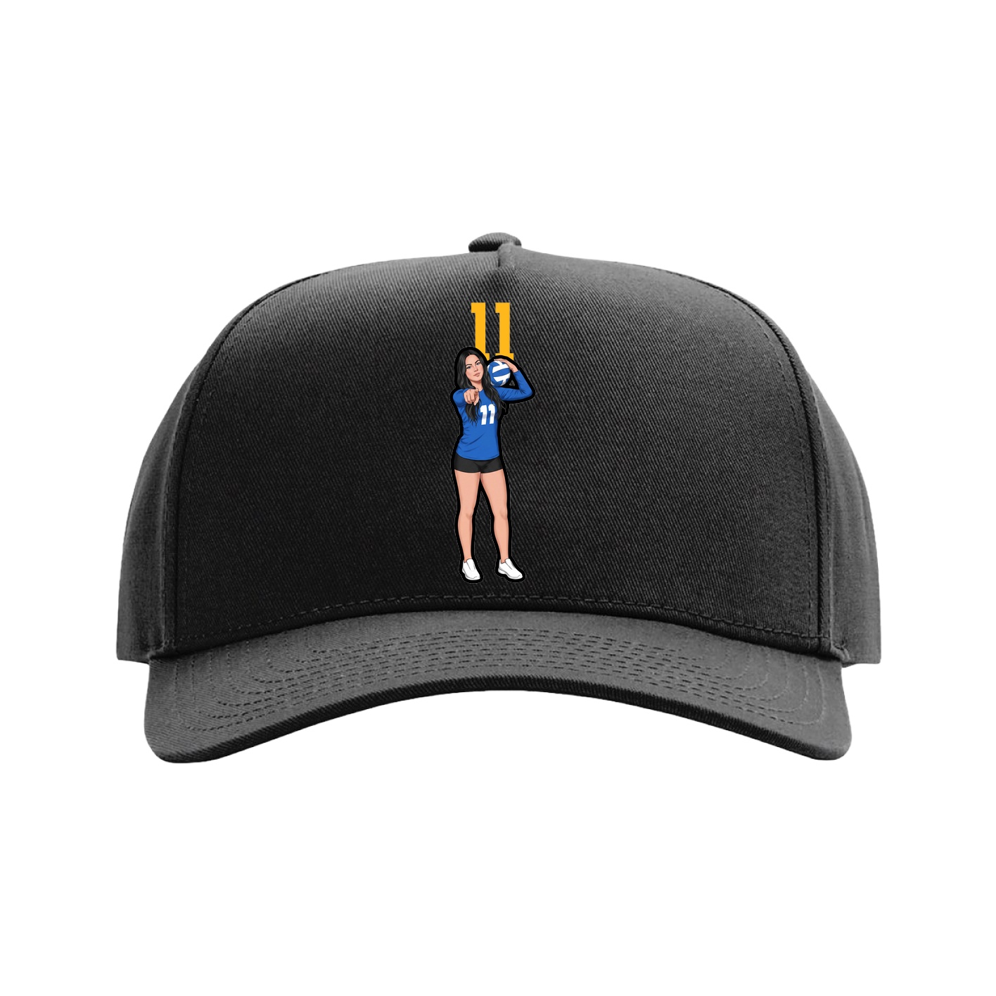 Full Fabric Five-Panel Champ Cap — Number Top in Black