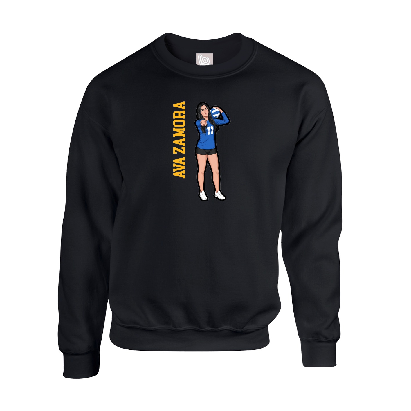 Fleece Crew — Name Vertical in Black