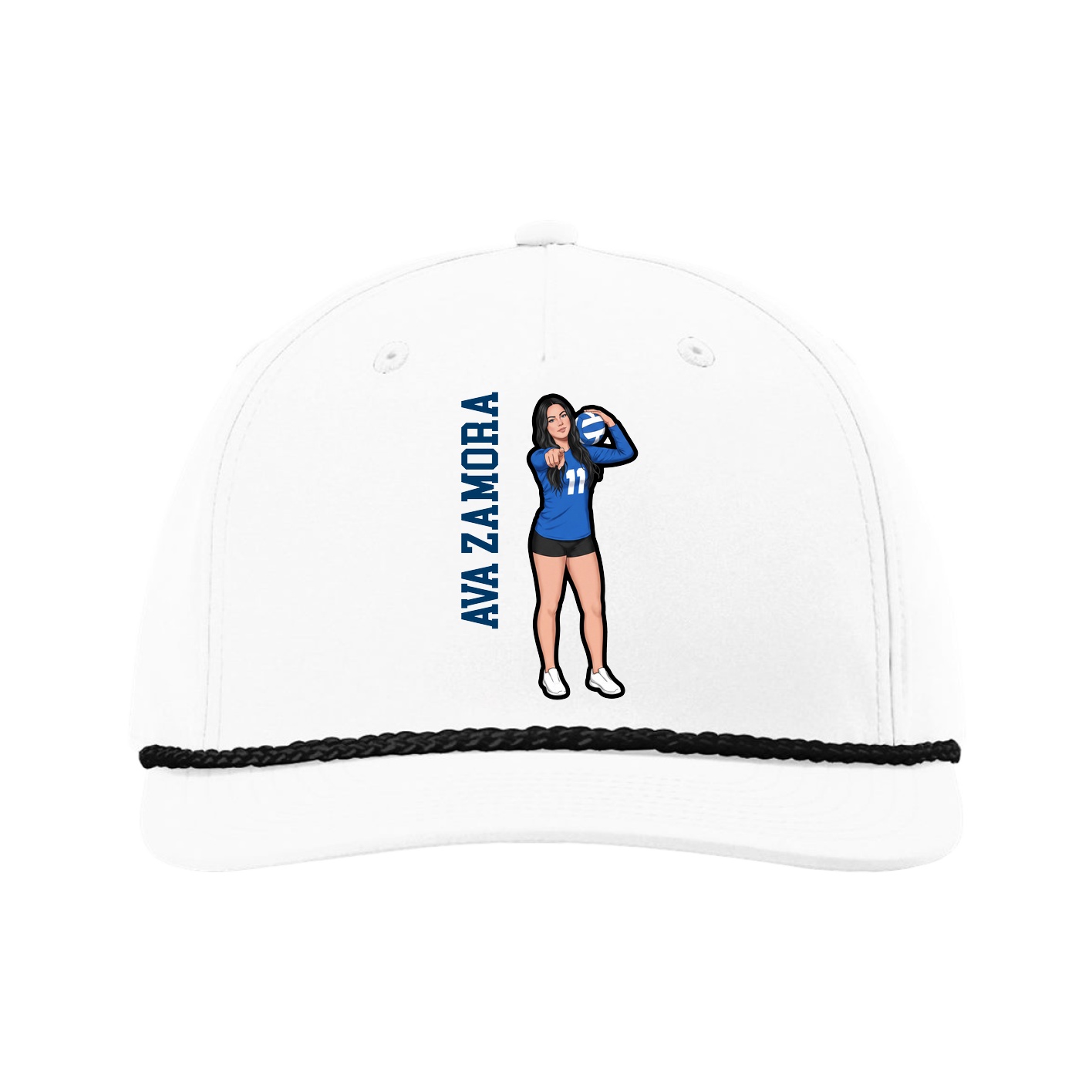 Five-Panel Classic Rope Cap — Name Vertical in White