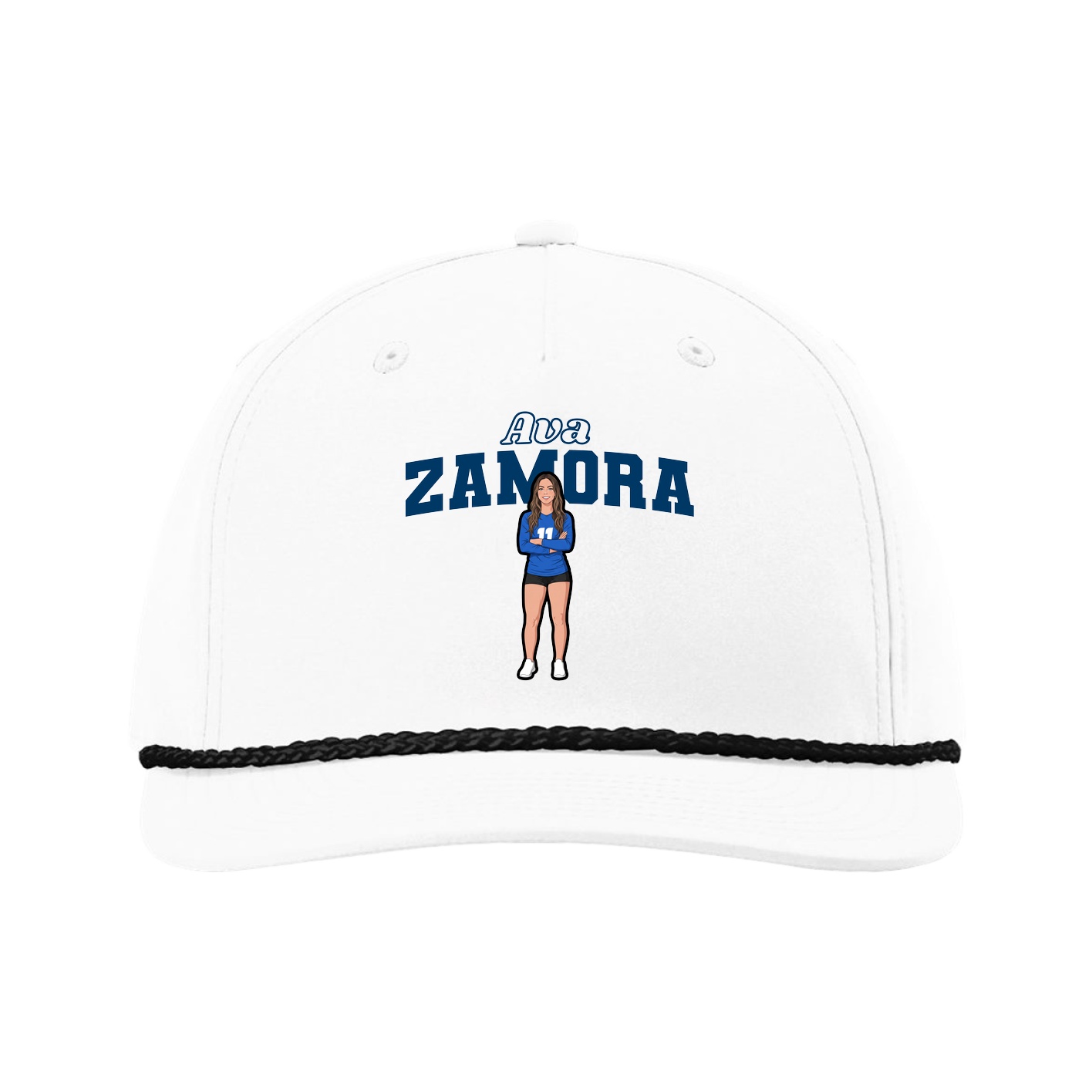 Five-Panel Classic Rope Cap — Name Arch in White
