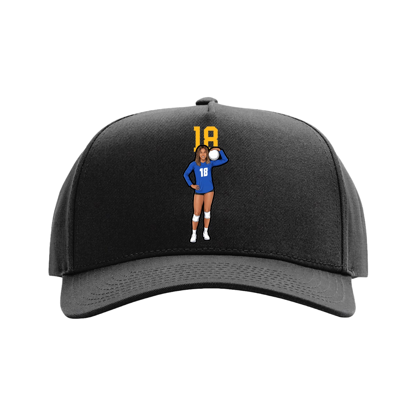 Full Fabric Five-Panel Champ Cap — Number Top in Black