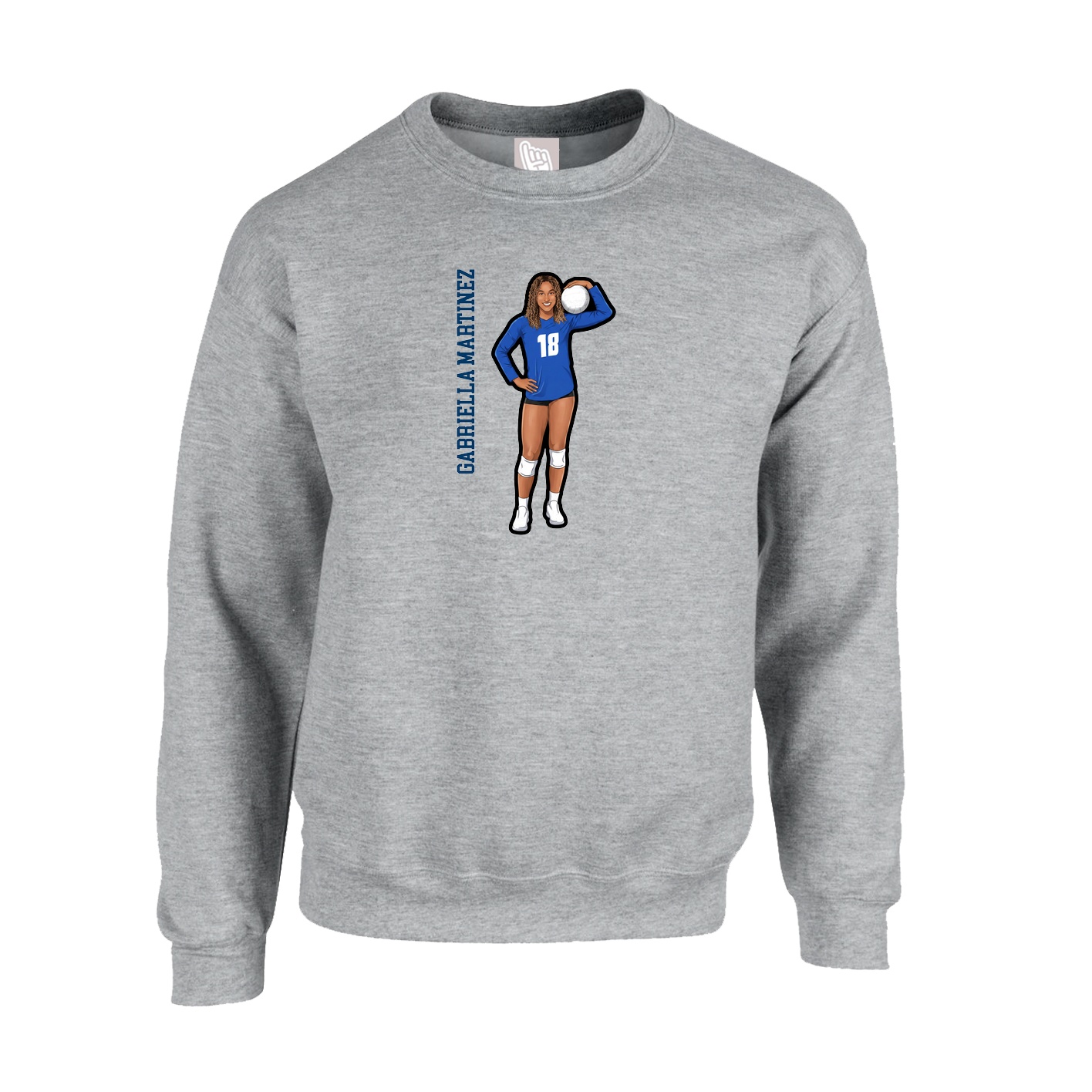 Fleece Crew — Name Vertical in Grey