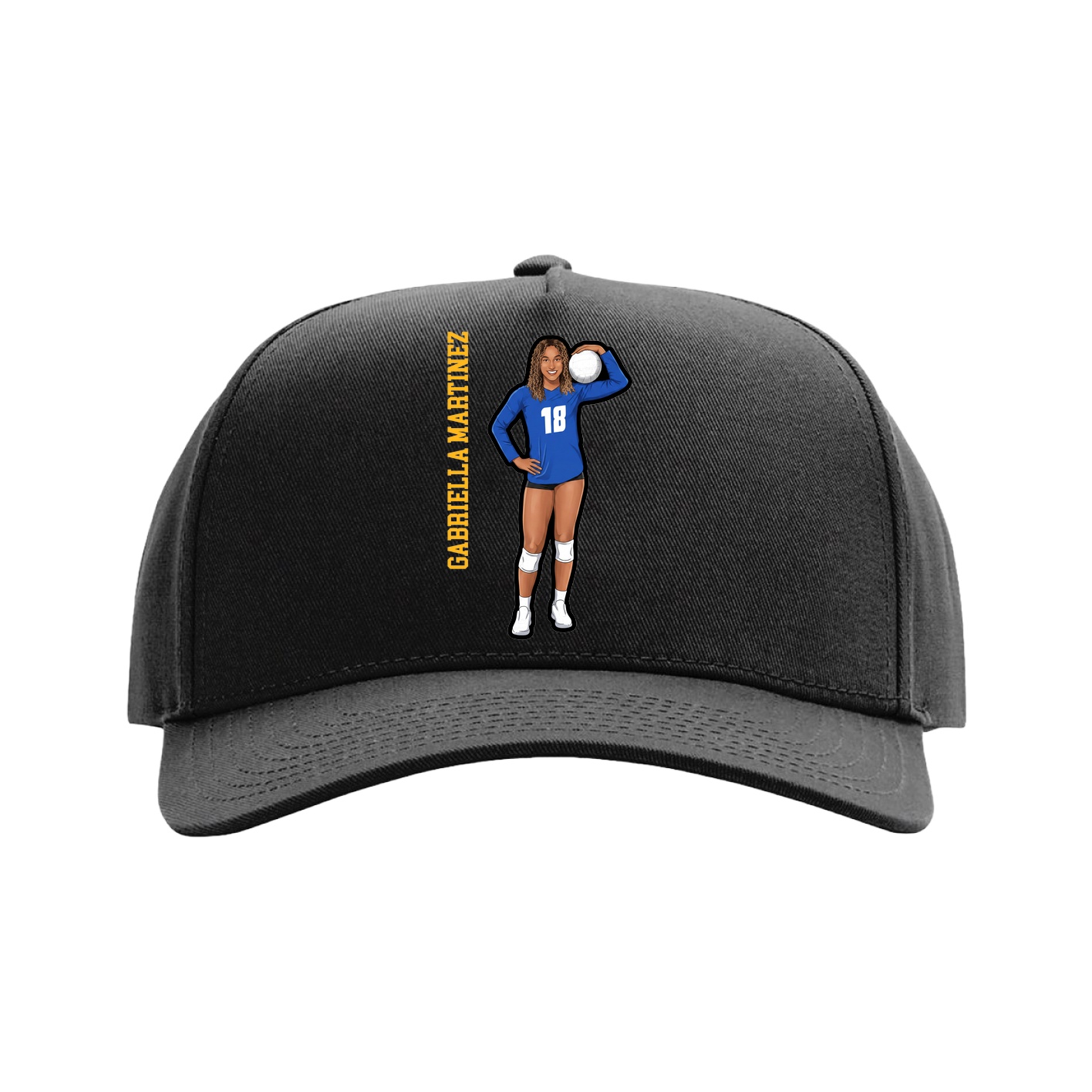 Full Fabric Five-Panel Champ Cap — Name Vertical in Black