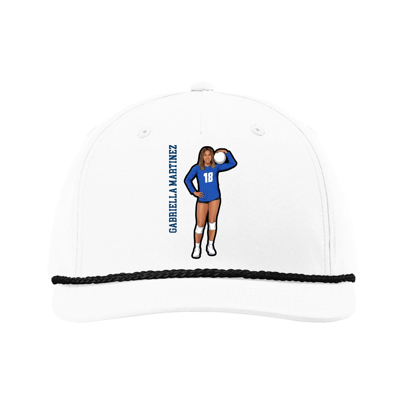 Five-Panel Classic Rope Cap — Name Vertical in White