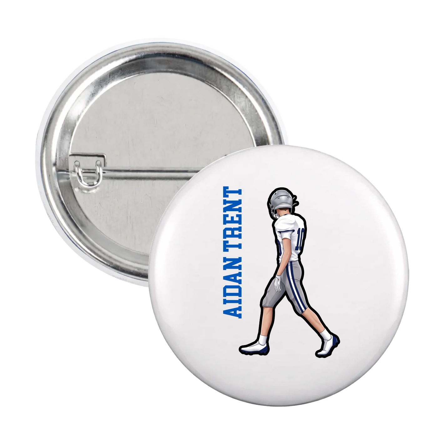 Game Day Button — Name Vertical in White