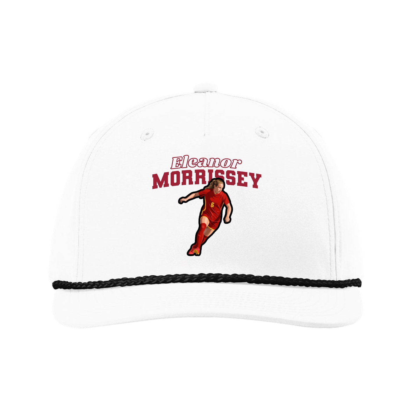 Five-Panel Classic Rope Cap — Name Arch in White