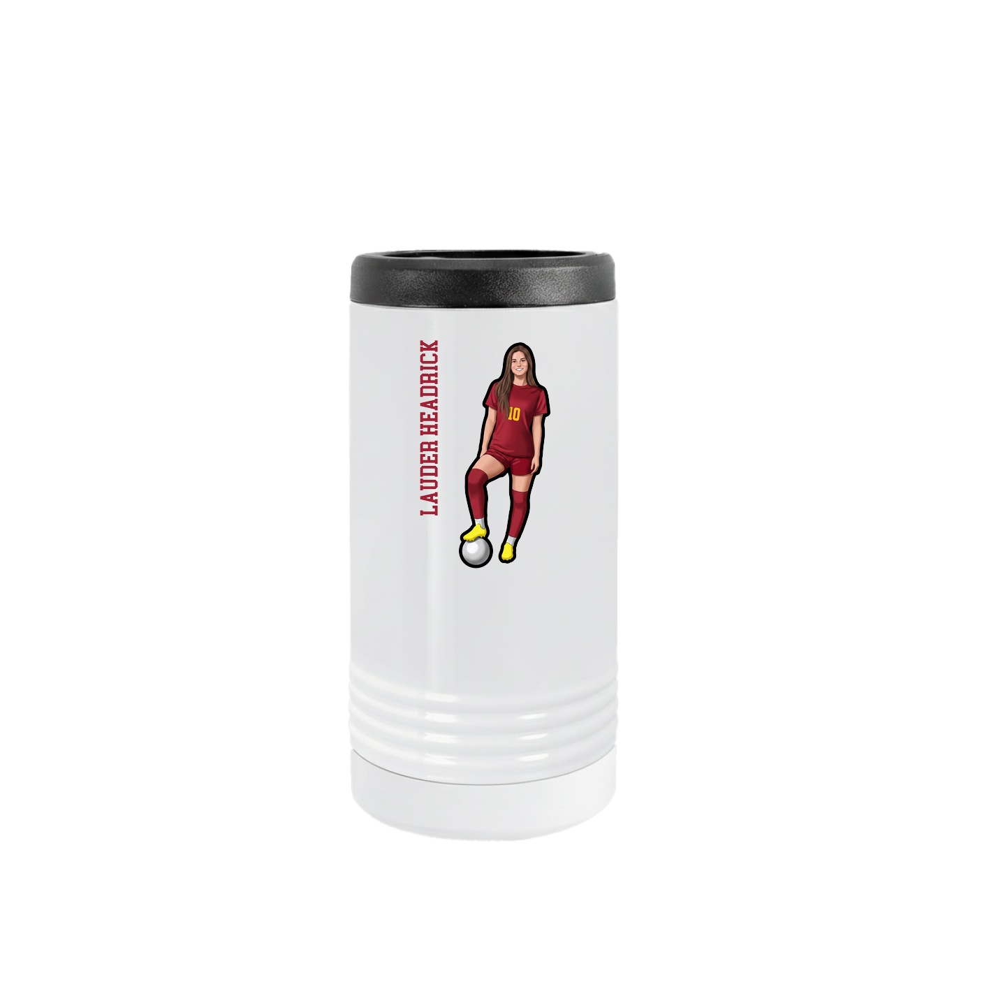 Slim Beverage Holder — Name Vertical in White