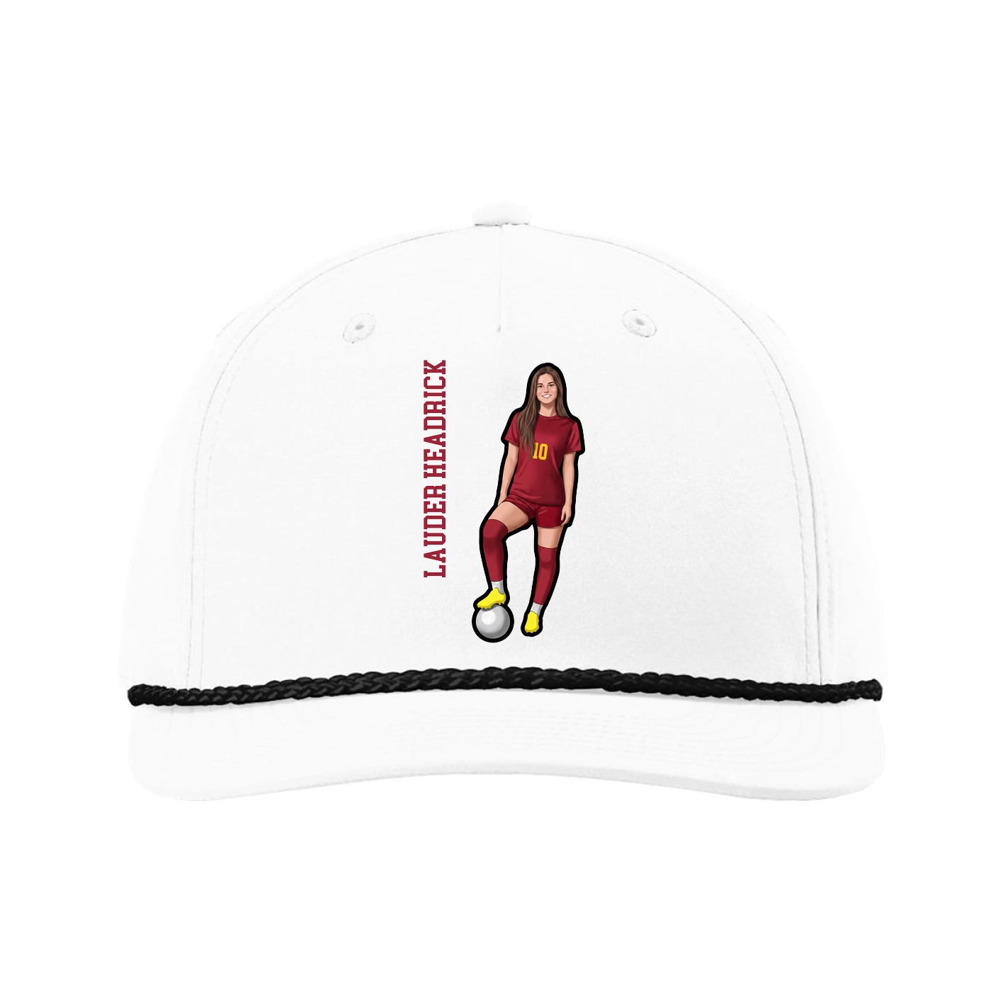 Five-Panel Classic Rope Cap — Name Vertical in White