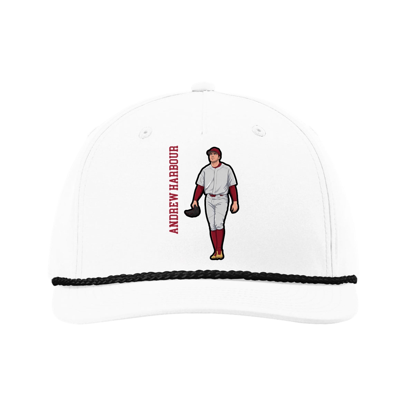 Five-Panel Classic Rope Cap — Name Vertical in White