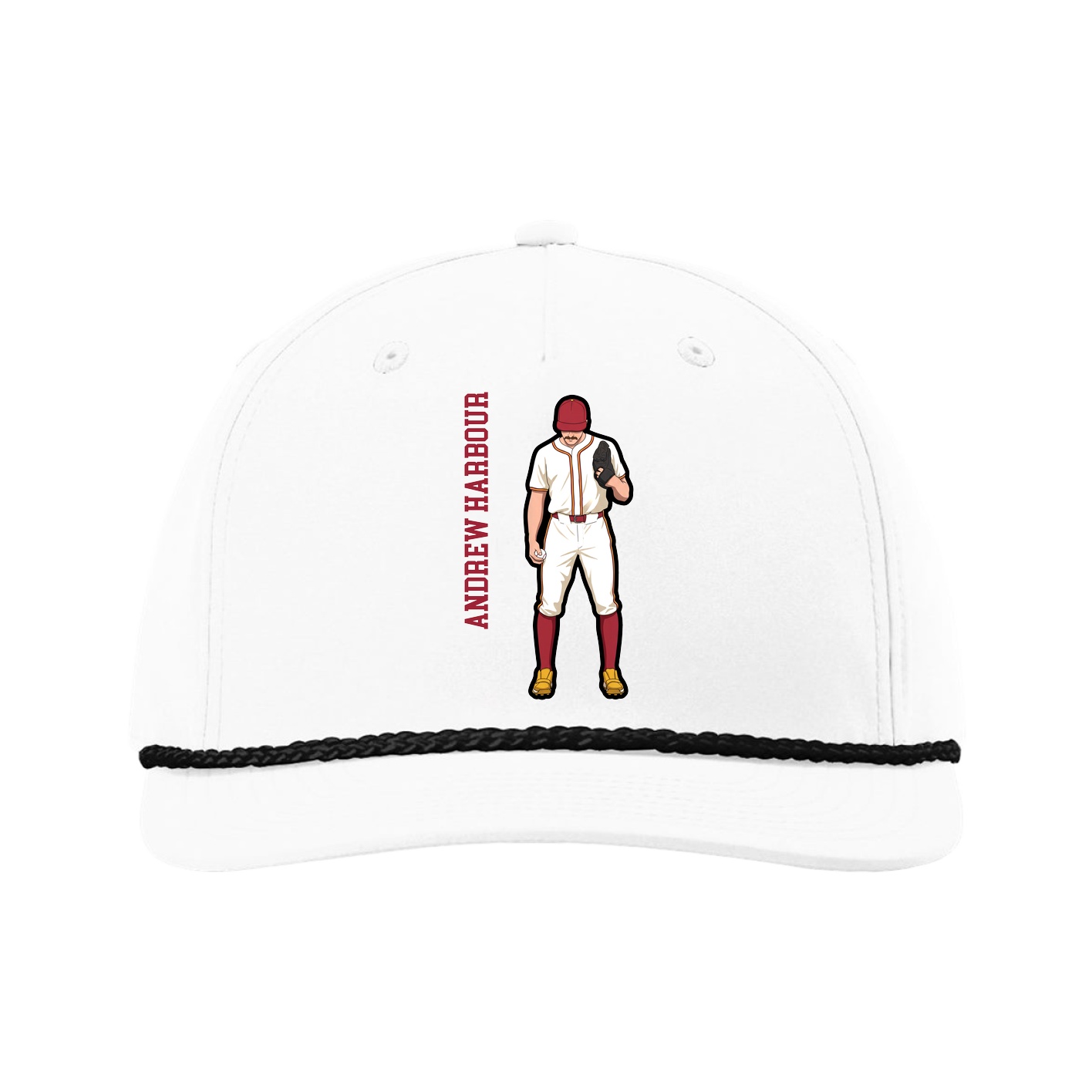 Five-Panel Classic Rope Cap — Name Vertical in White