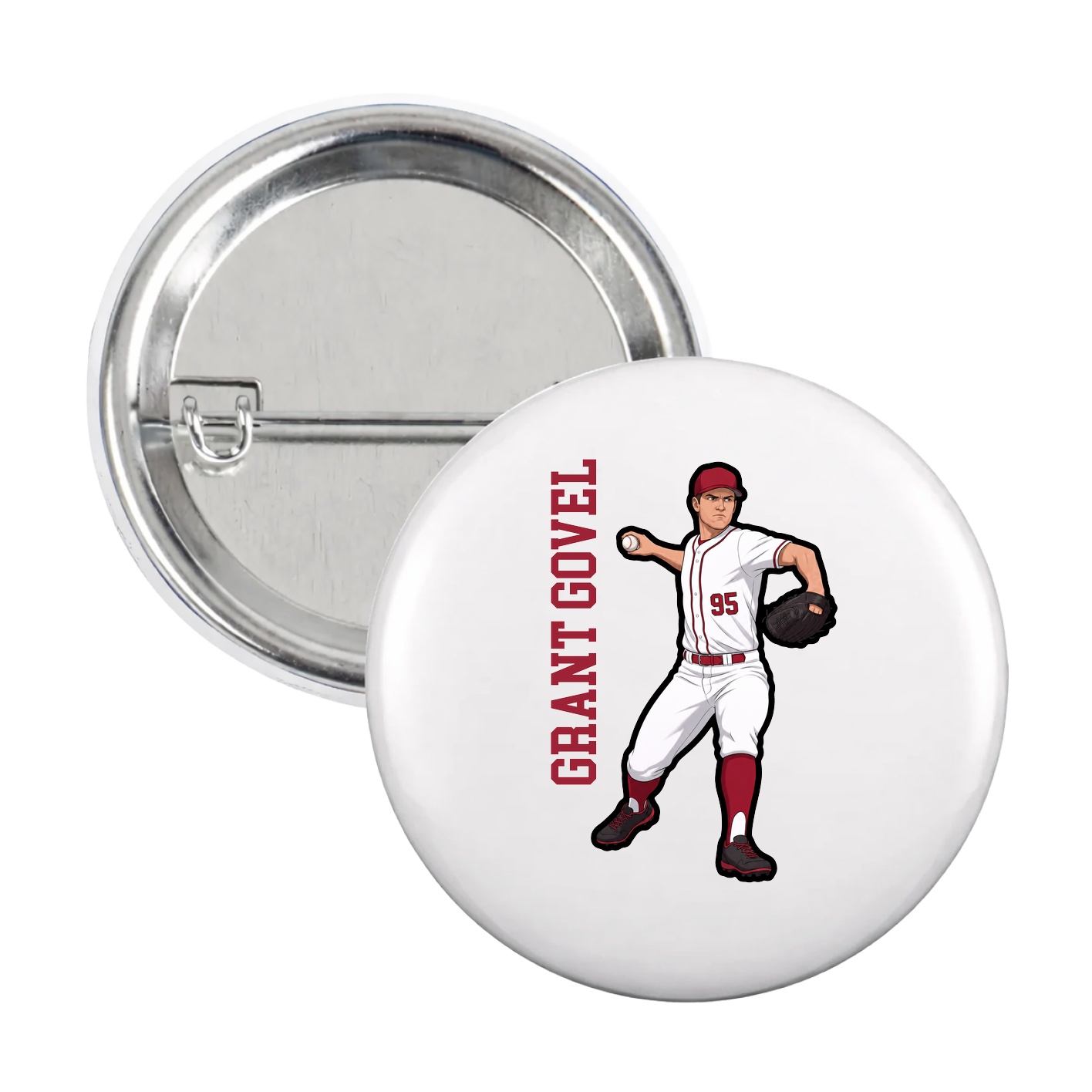 Game Day Button — Name Vertical in White