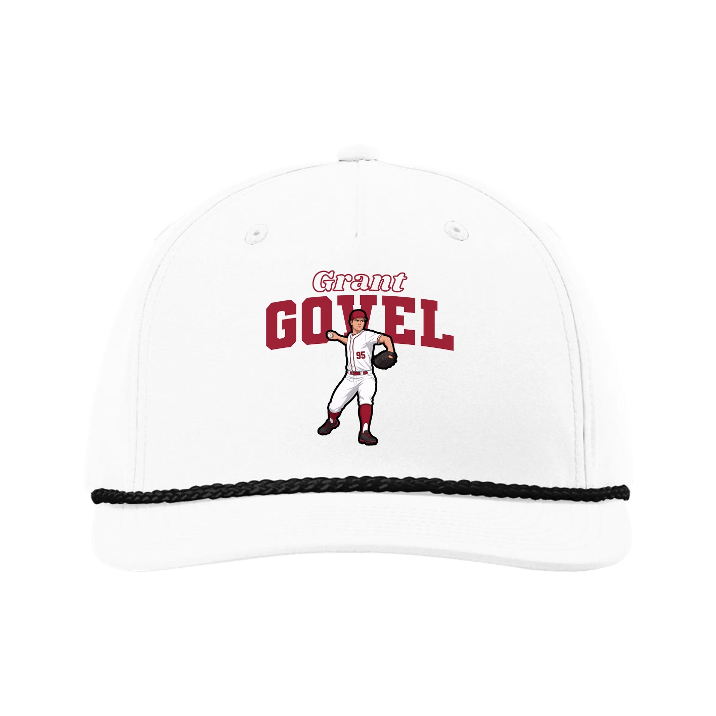 Five-Panel Classic Rope Cap — Name Arch in White