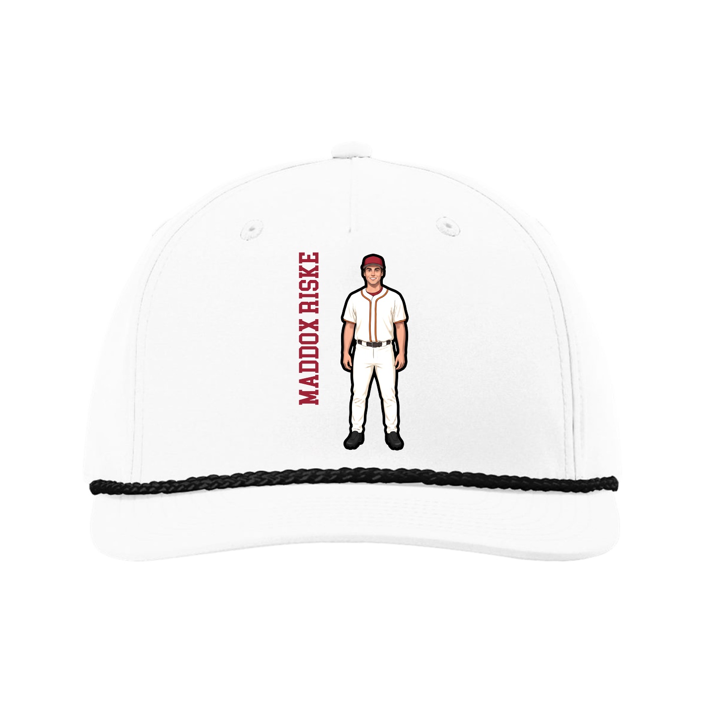 Five-Panel Classic Rope Cap — Name Vertical in White