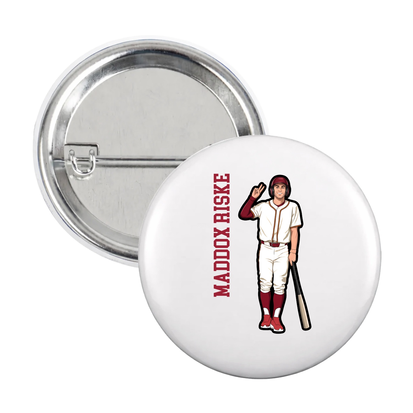 Game Day Button — Name Vertical in White