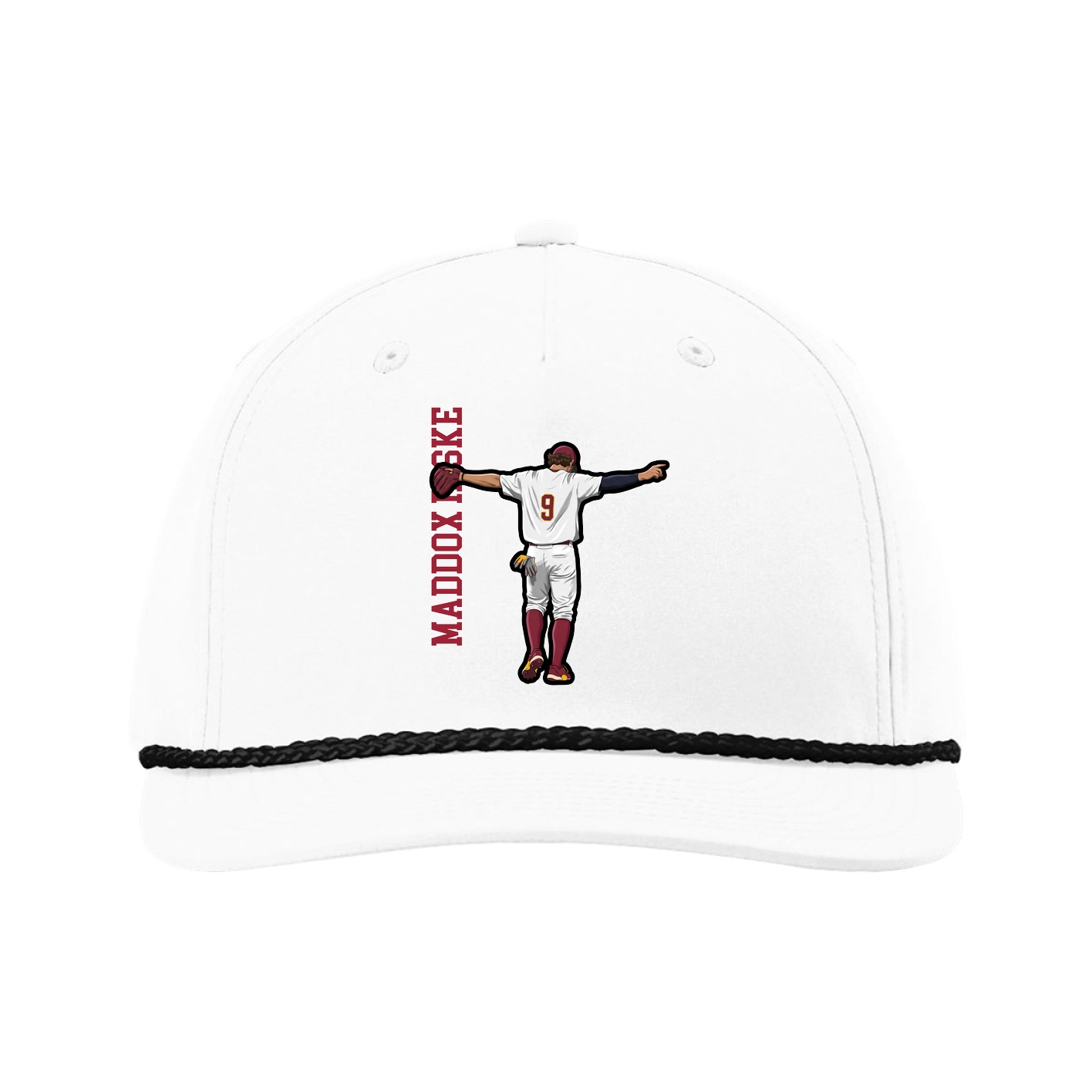 Five-Panel Classic Rope Cap — Name Vertical in White
