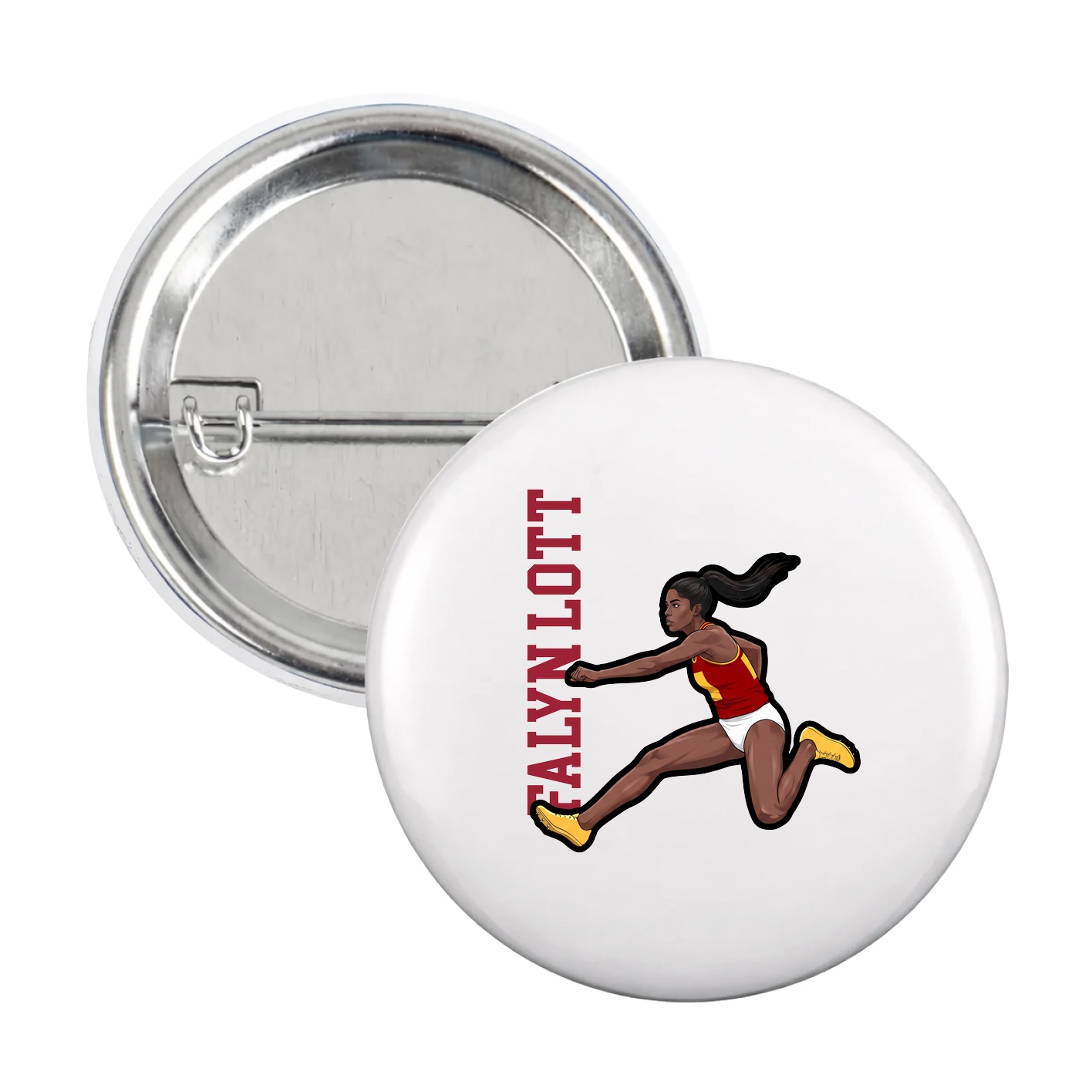 Game Day Button — Name Vertical in White