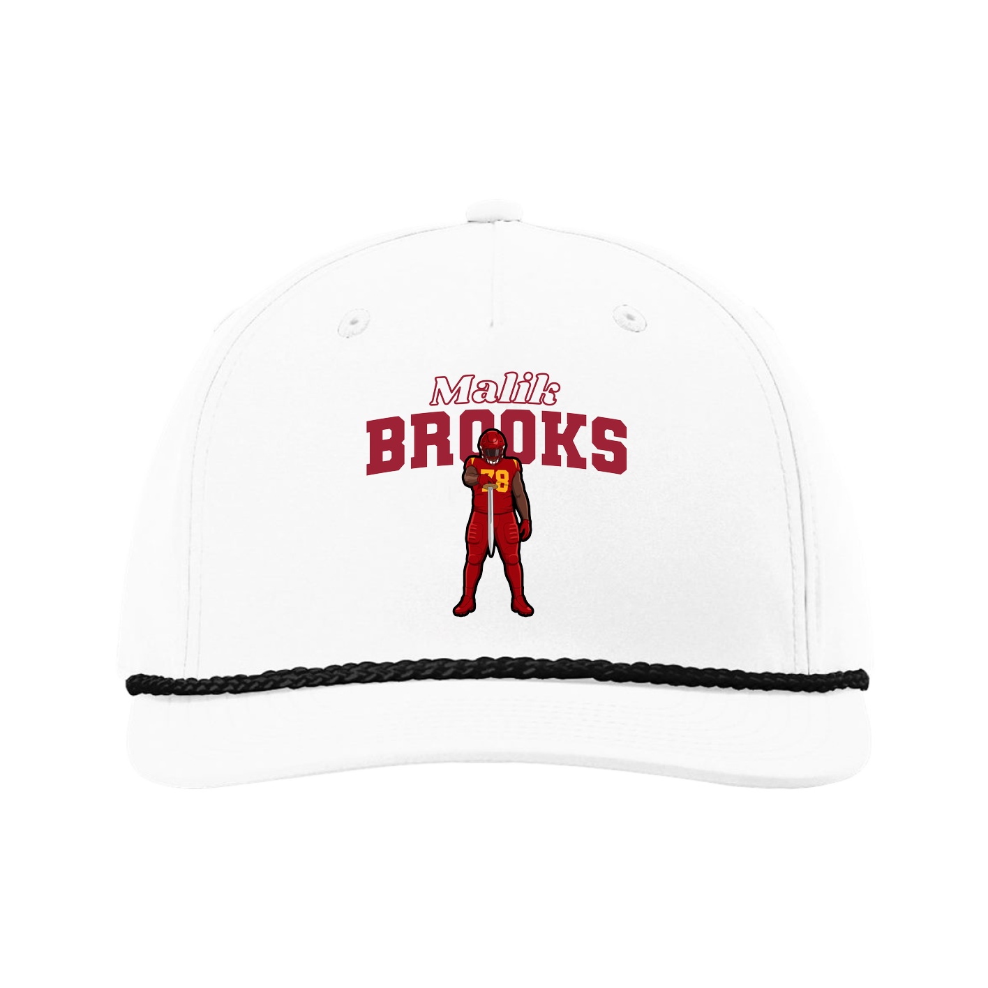 Five-Panel Classic Rope Cap — Name Arch in White