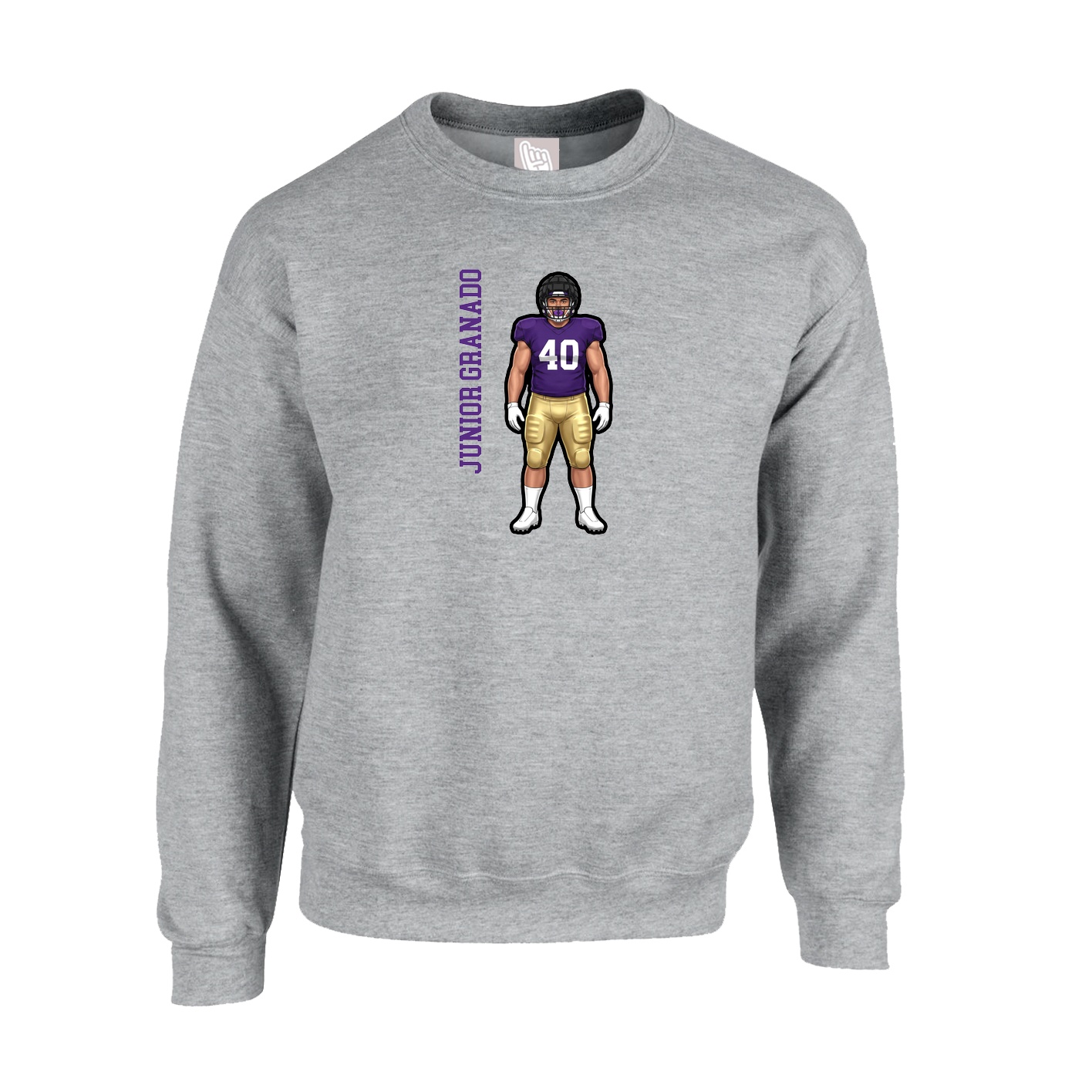 Fleece Crew — Name Vertical in Grey