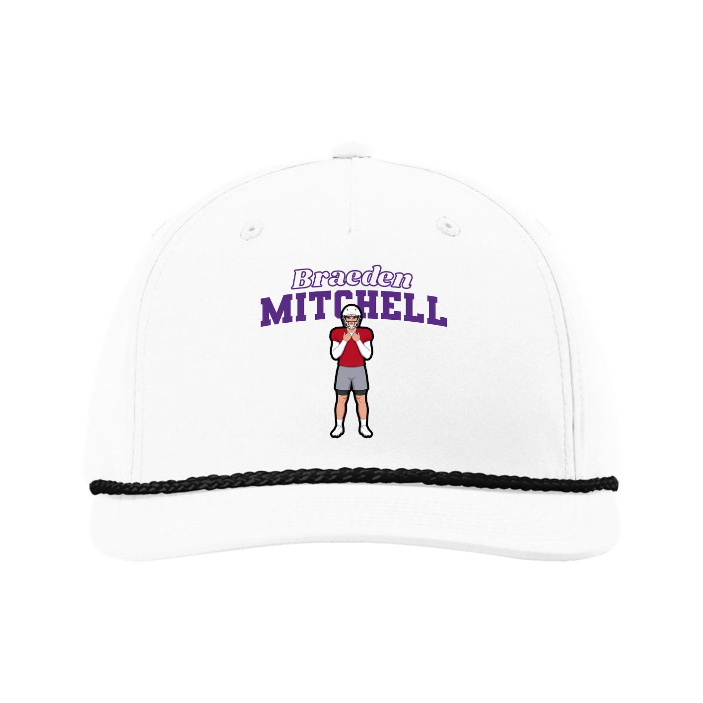 Five-Panel Classic Rope Cap — Name Arch in White