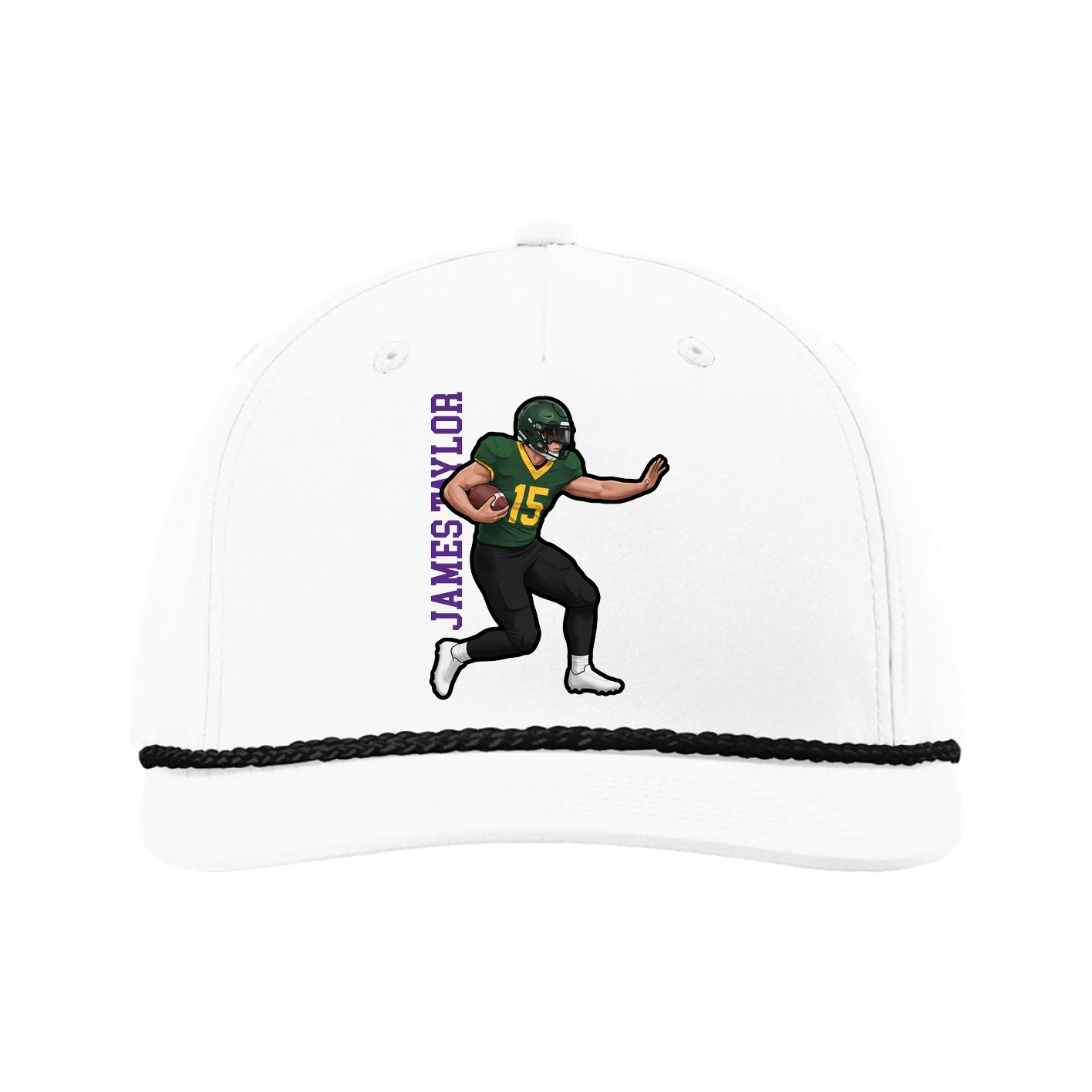 Five-Panel Classic Rope Cap — Name Vertical in White