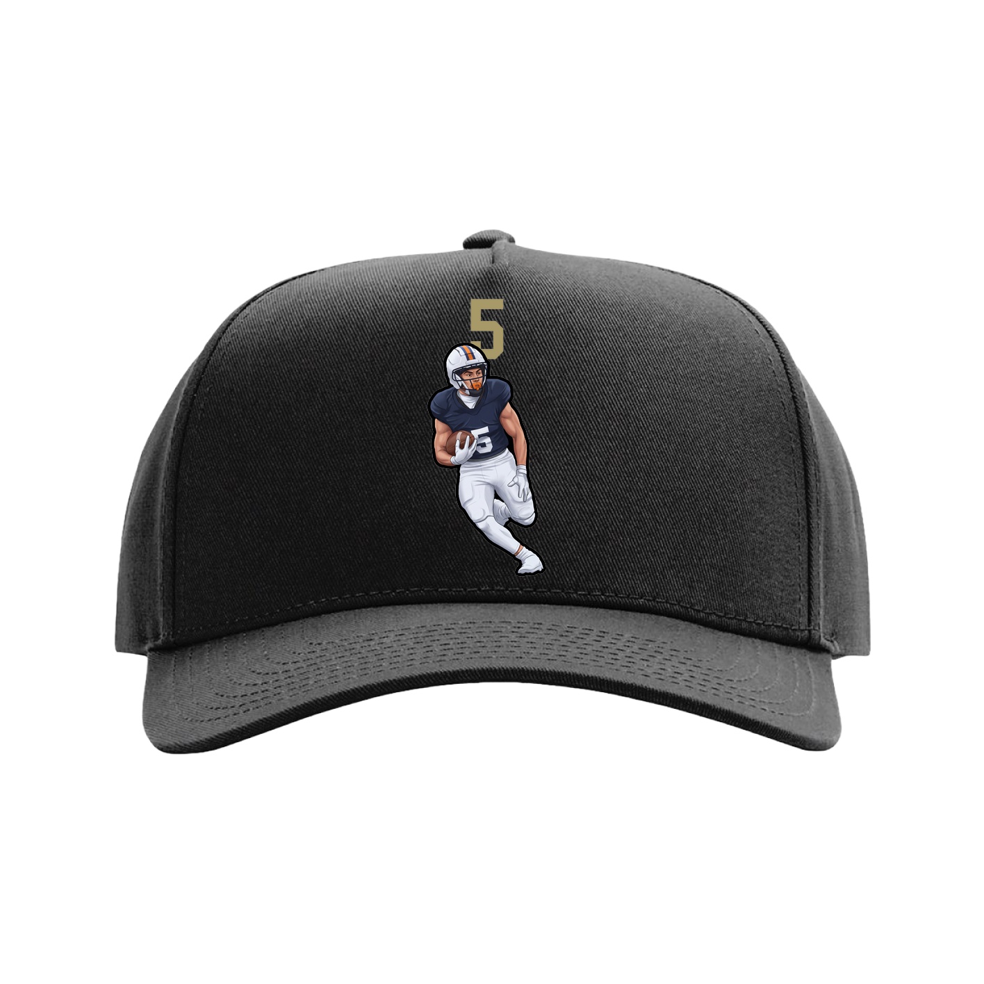 Full Fabric Five-Panel Champ Cap — Number Top in Black