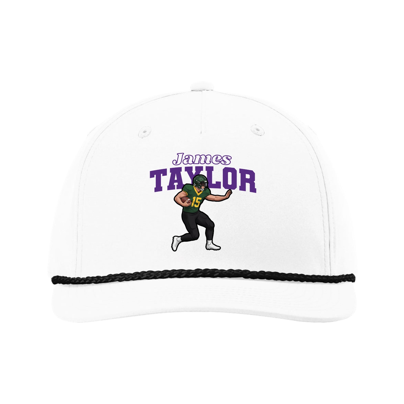 Five-Panel Classic Rope Cap — Name Arch in White