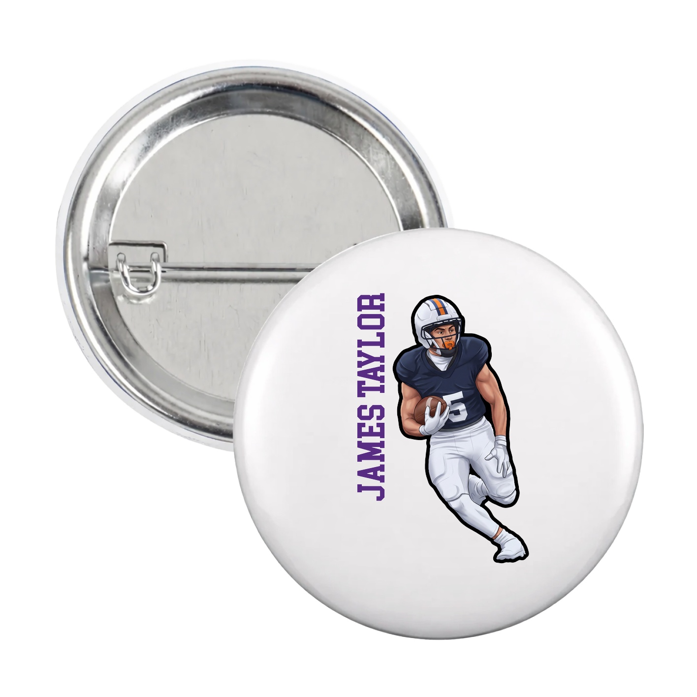 Game Day Button — Name Vertical in White