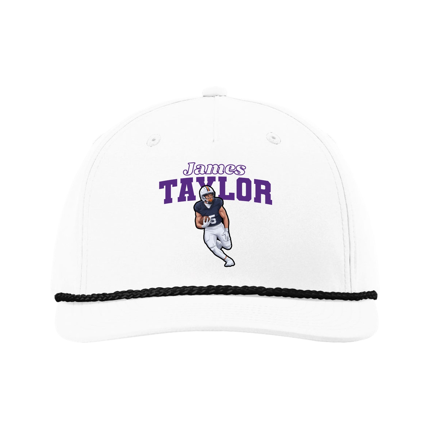 Five-Panel Classic Rope Cap — Name Arch in White