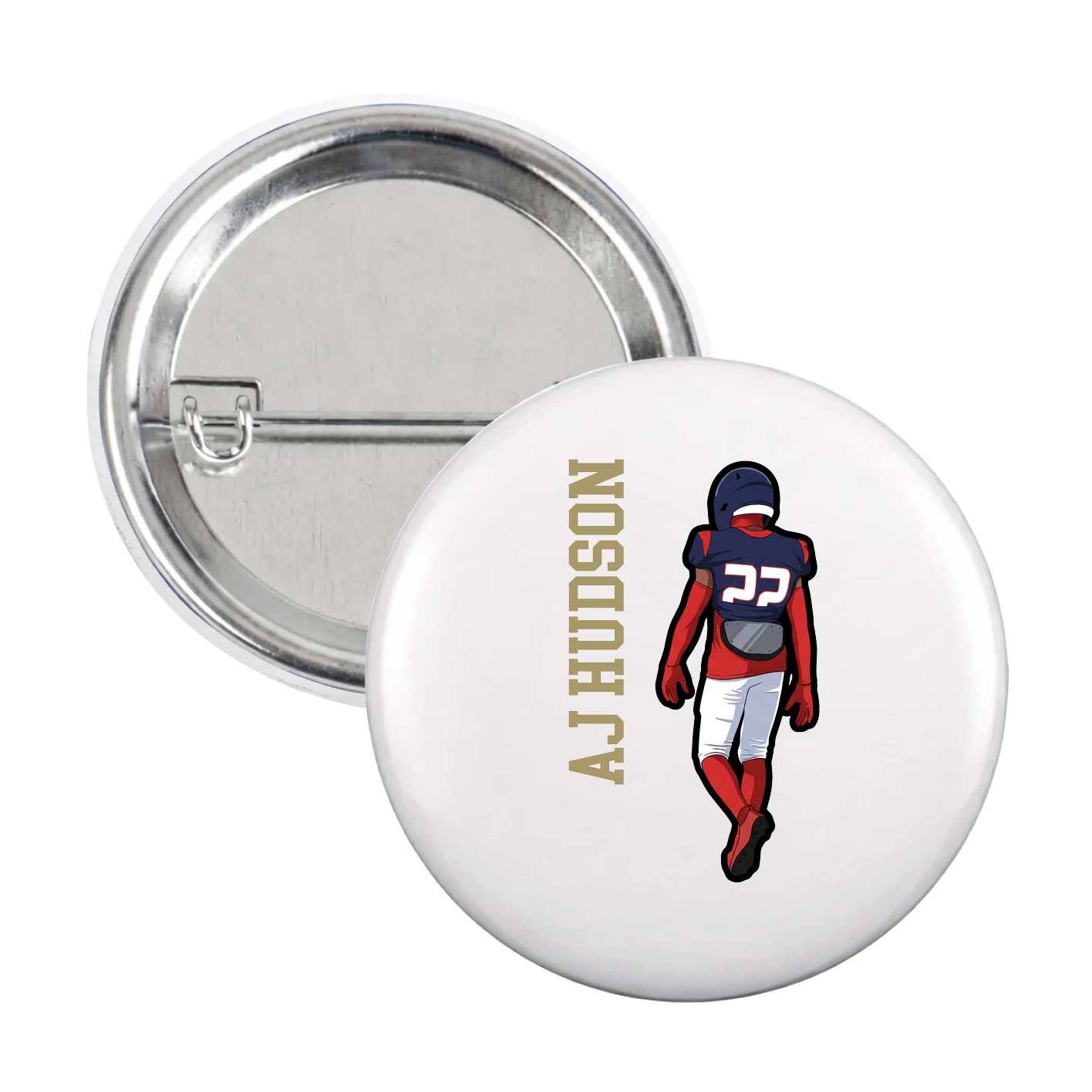 Game Day Button — Name Vertical in White