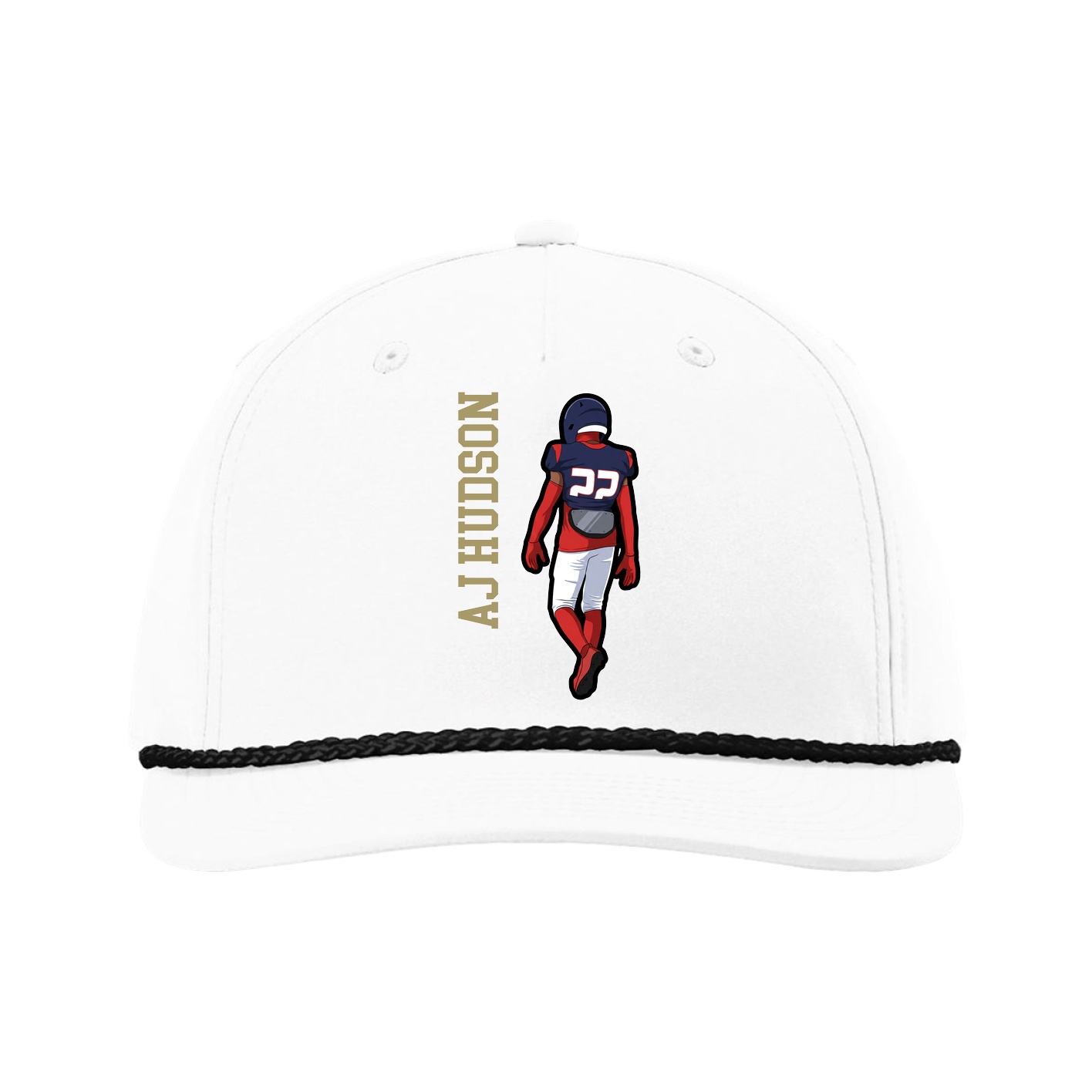 Five-Panel Classic Rope Cap — Name Vertical in White