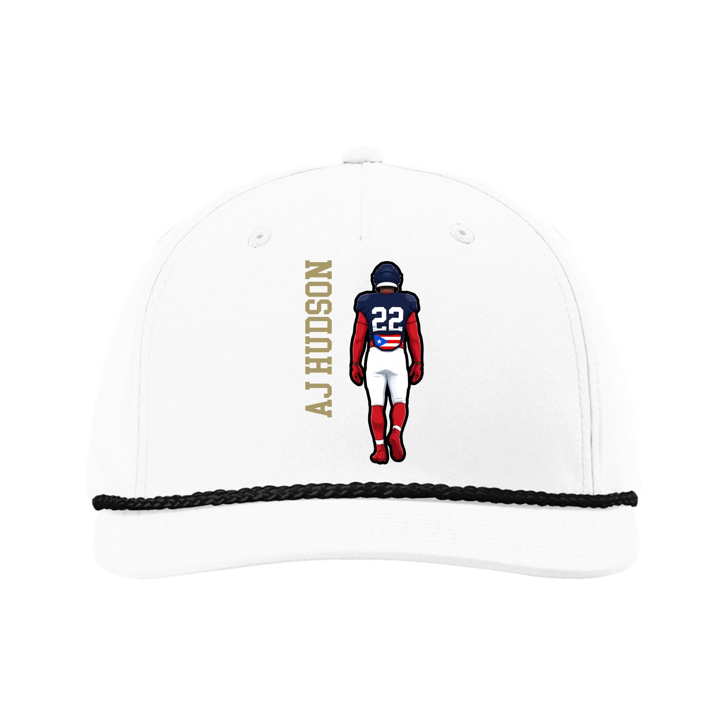 Five-Panel Classic Rope Cap — Name Vertical in White