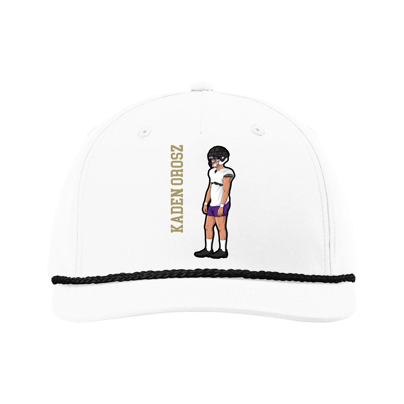 Five-Panel Classic Rope Cap — Name Vertical in White