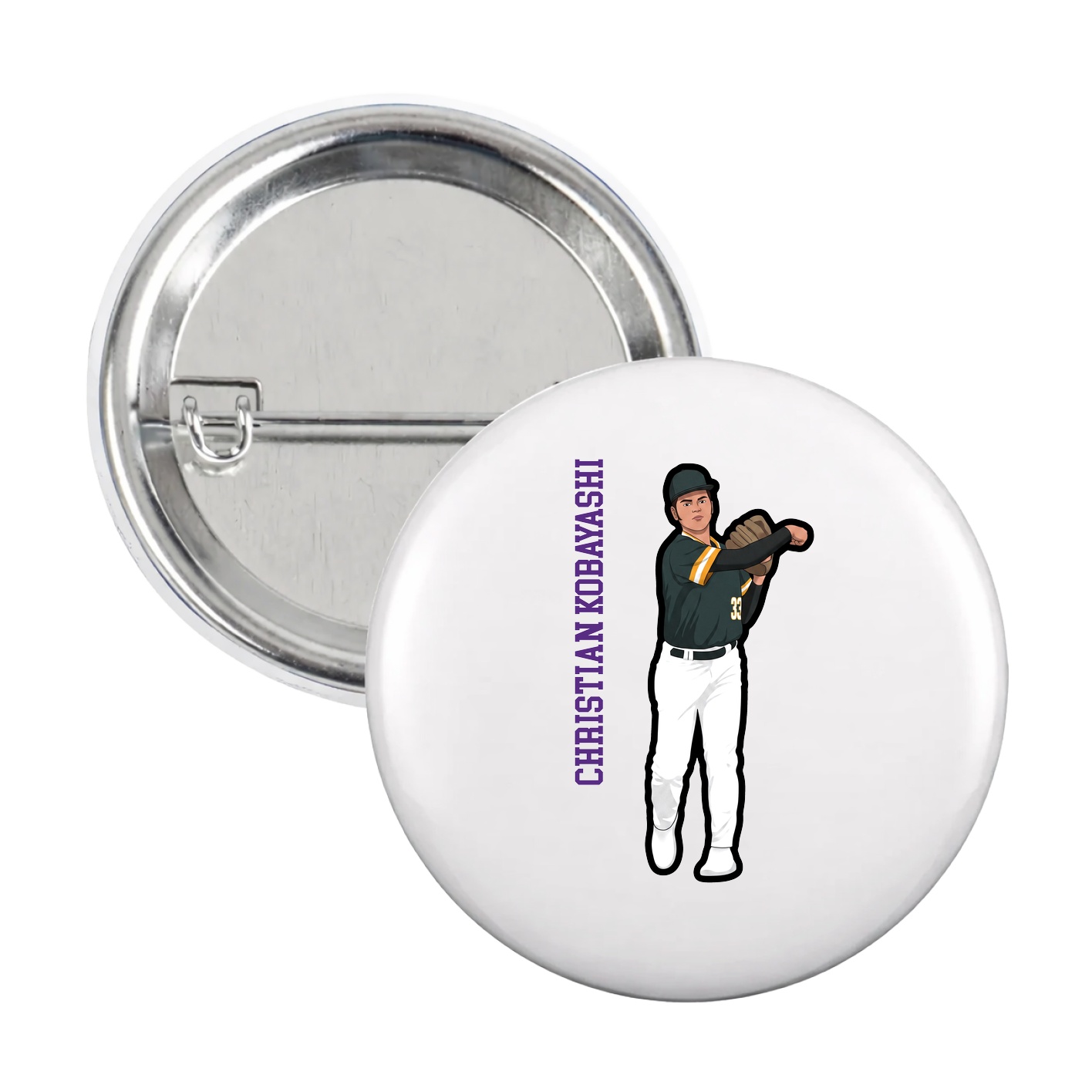 Game Day Button — Name Vertical in White