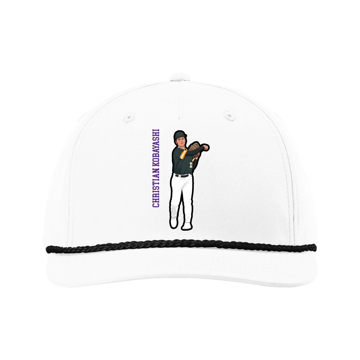 Five-Panel Classic Rope Cap — Name Vertical in White