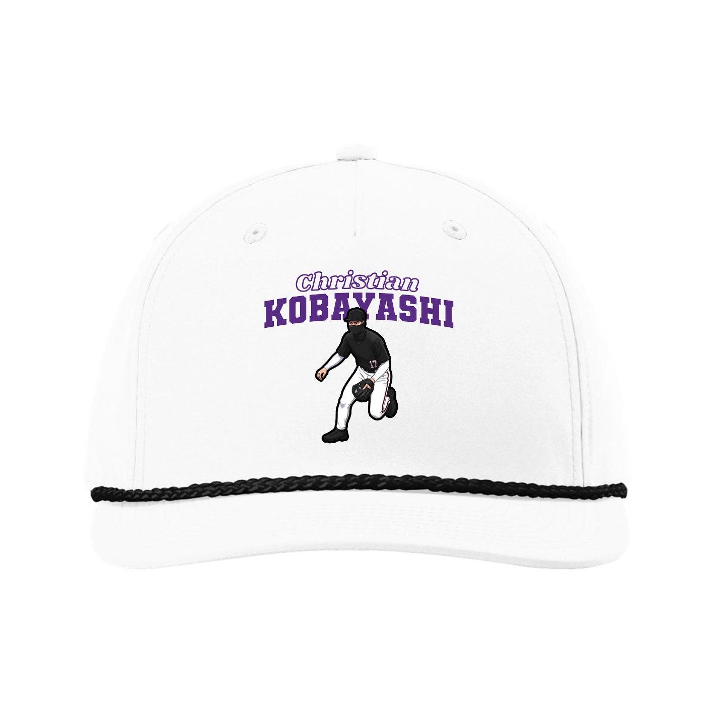 Five-Panel Classic Rope Cap — Name Arch in White