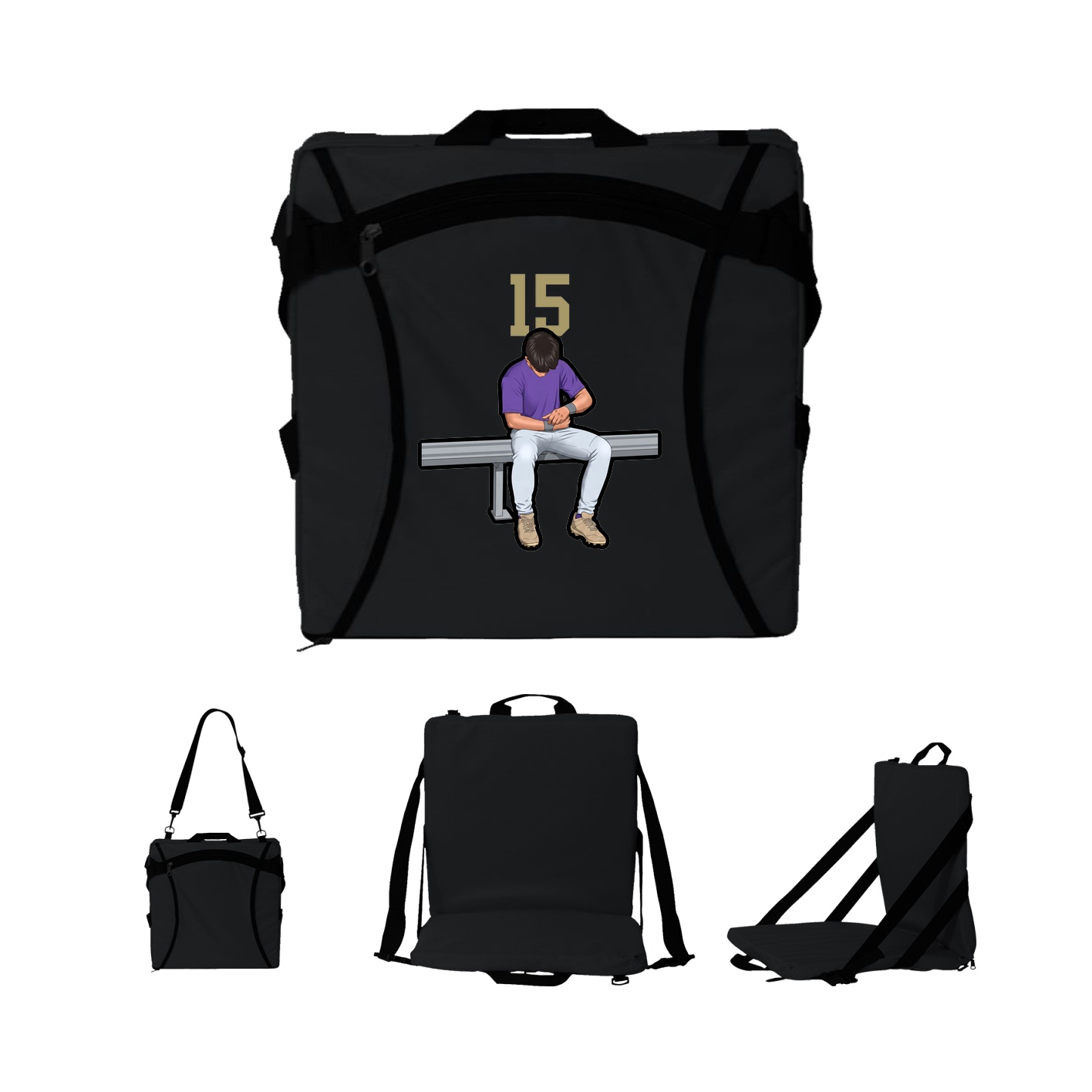 Folding Stadium Seat — Number Top in Black