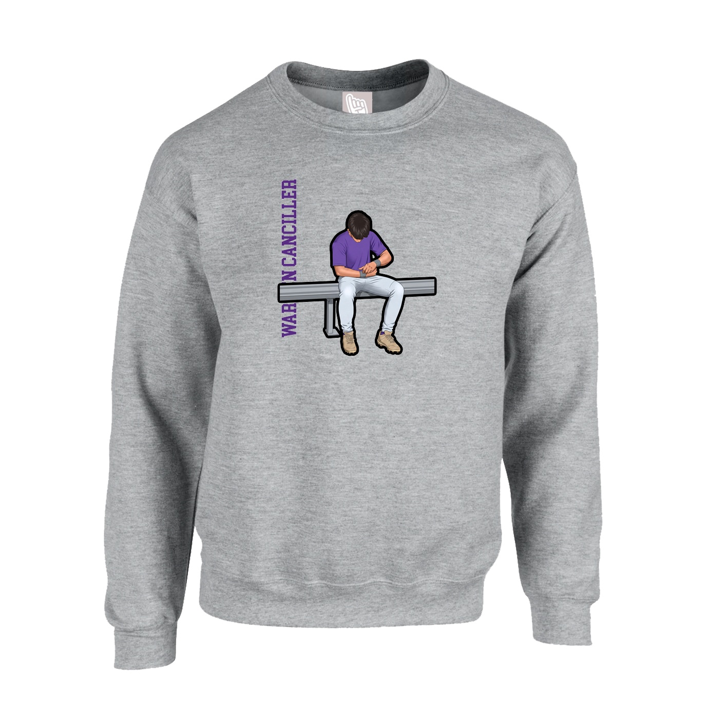 Fleece Crew — Name Vertical in Grey