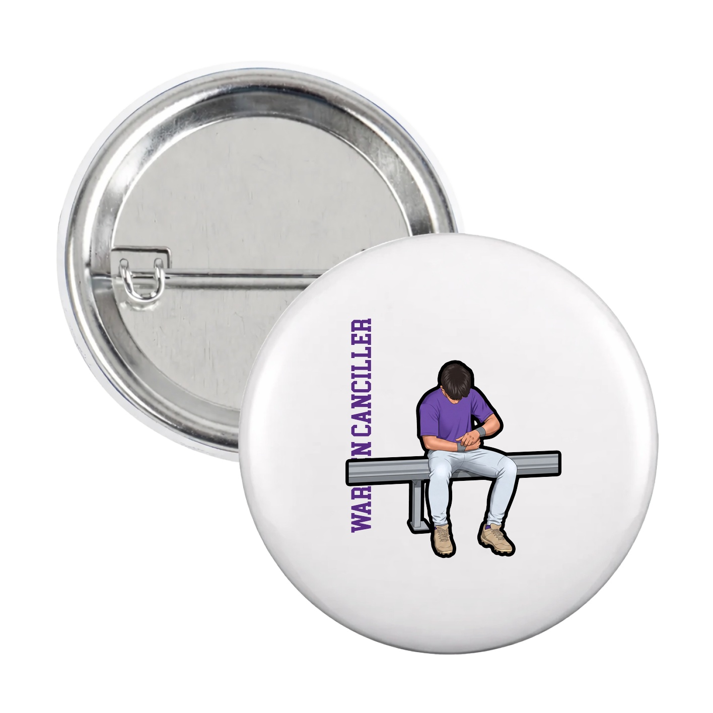 Game Day Button — Name Vertical in White
