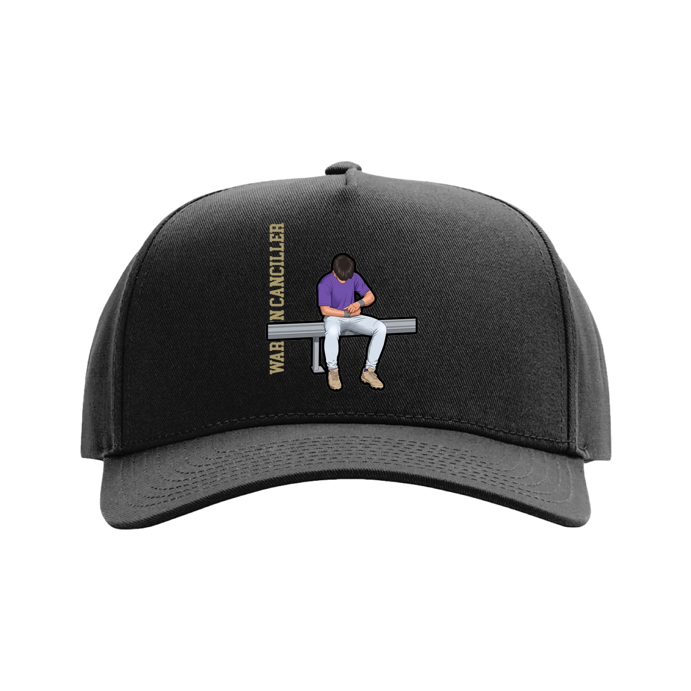 Full Fabric Five-Panel Champ Cap — Name Vertical in Black