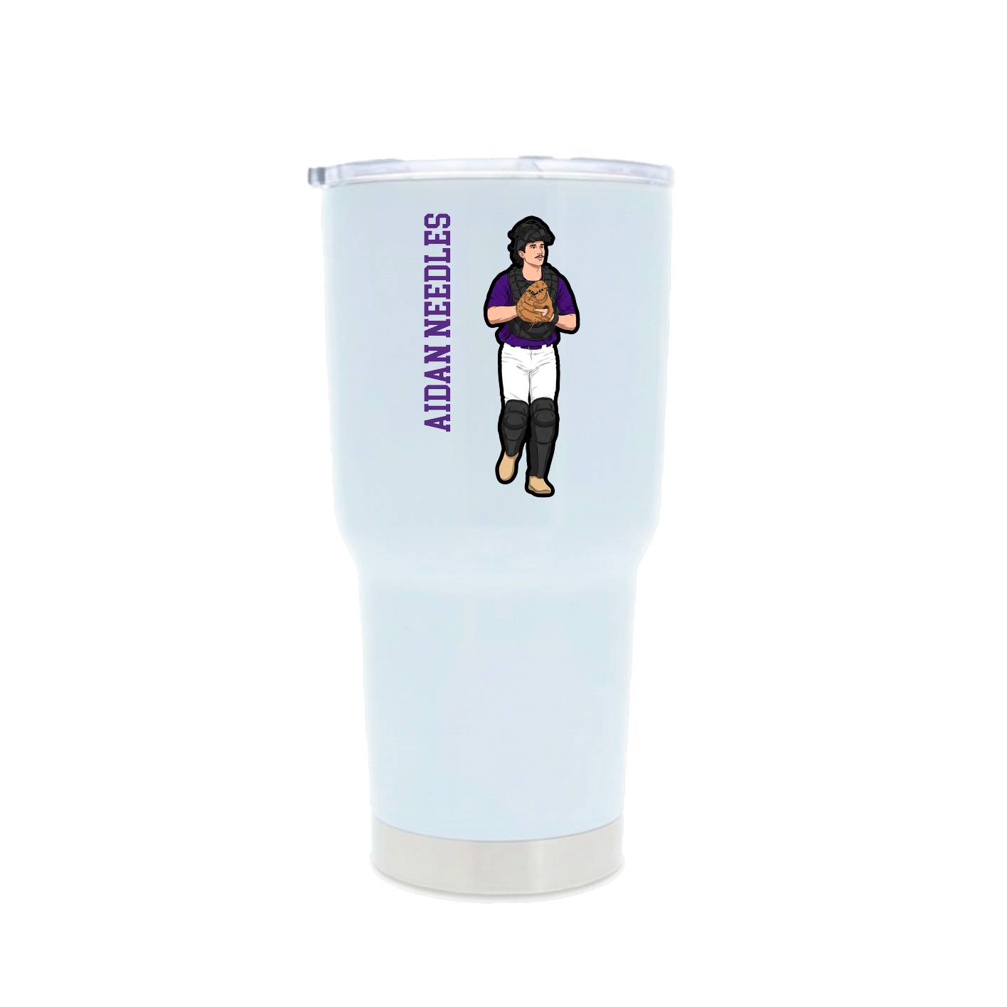 30oz Stainless Steel Tumbler — Name Vertical in White